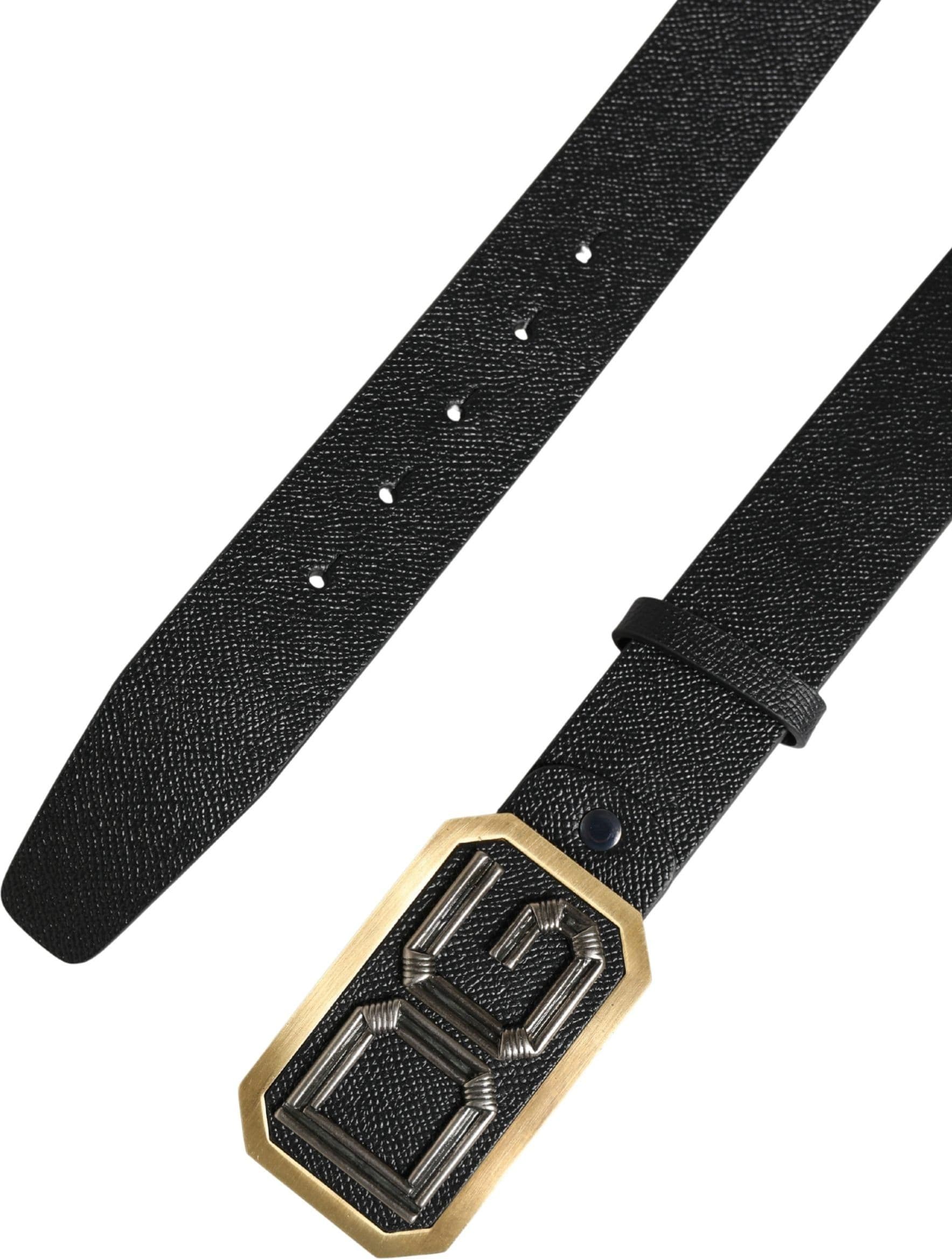 Dolce & Gabbana Men Black Leather DG Logo Metal Buckle Belt - 7