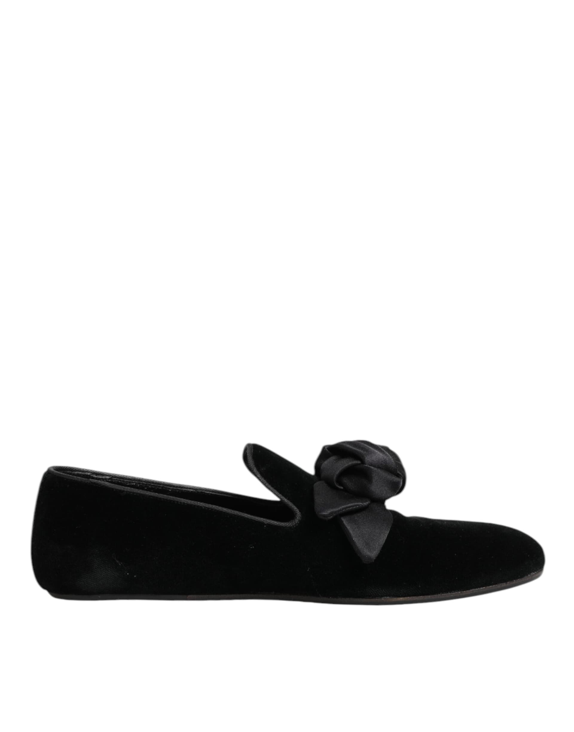 Dolce & Gabbana Black Suede Cotton Rose Slip On Loafers Shoes - 2