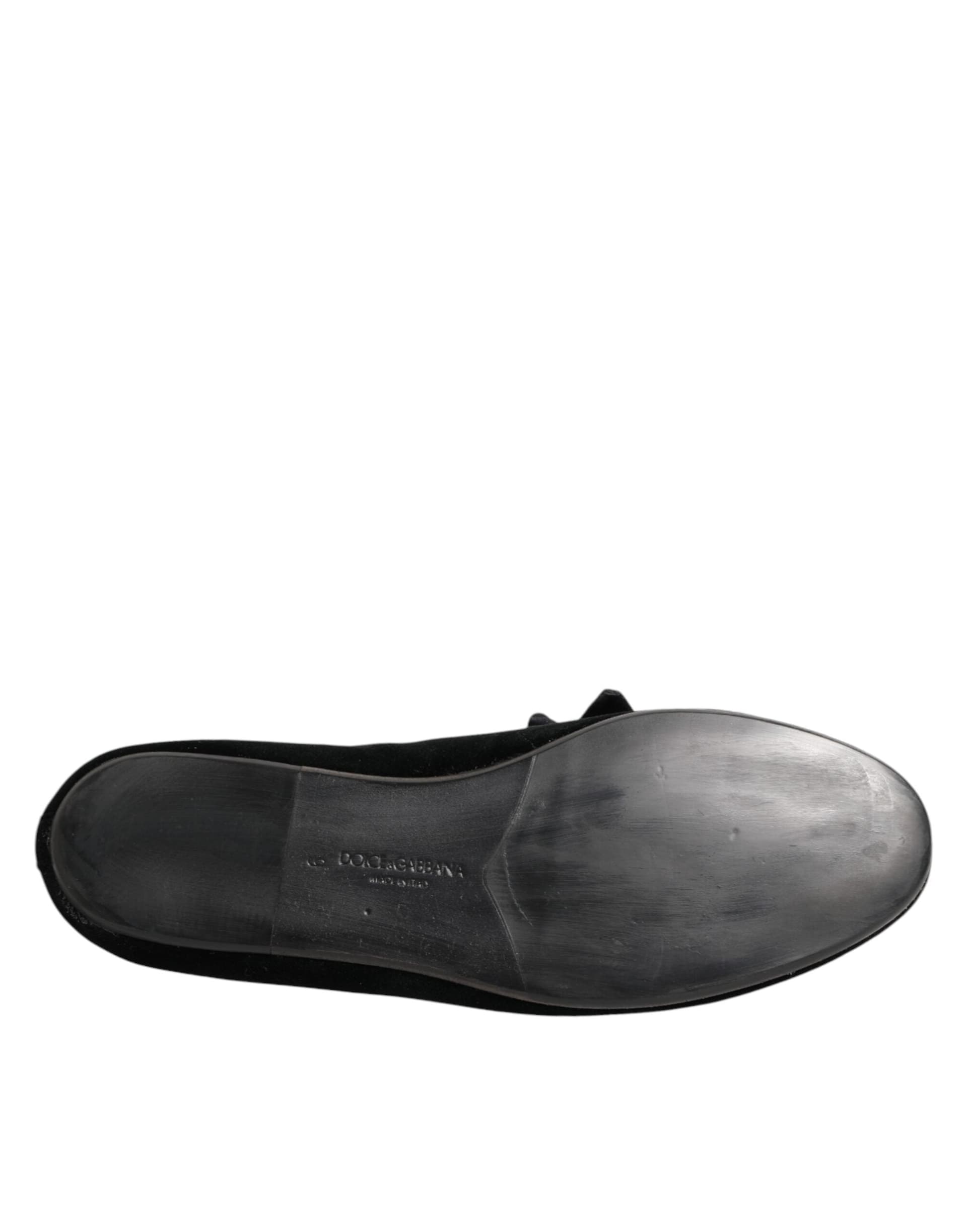 Dolce & Gabbana Black Suede Cotton Rose Slip On Loafers Shoes - 4