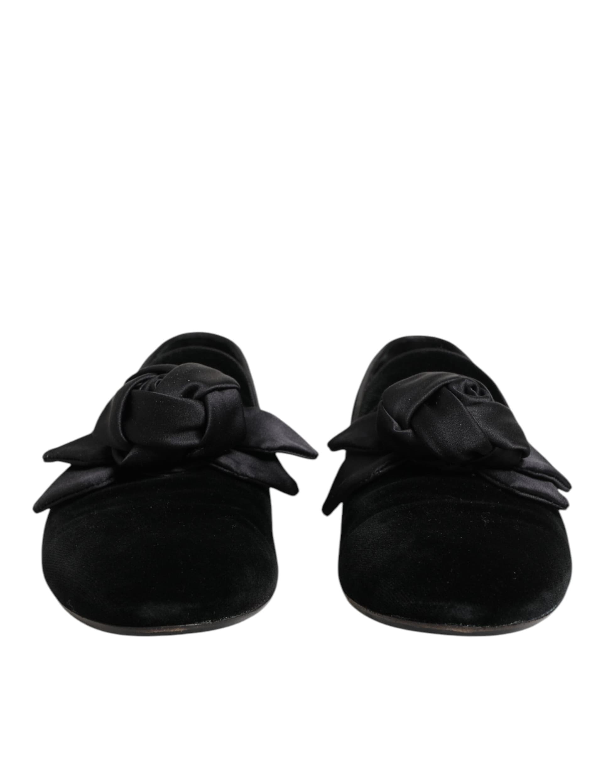 Dolce & Gabbana Black Suede Cotton Rose Slip On Loafers Shoes - 6