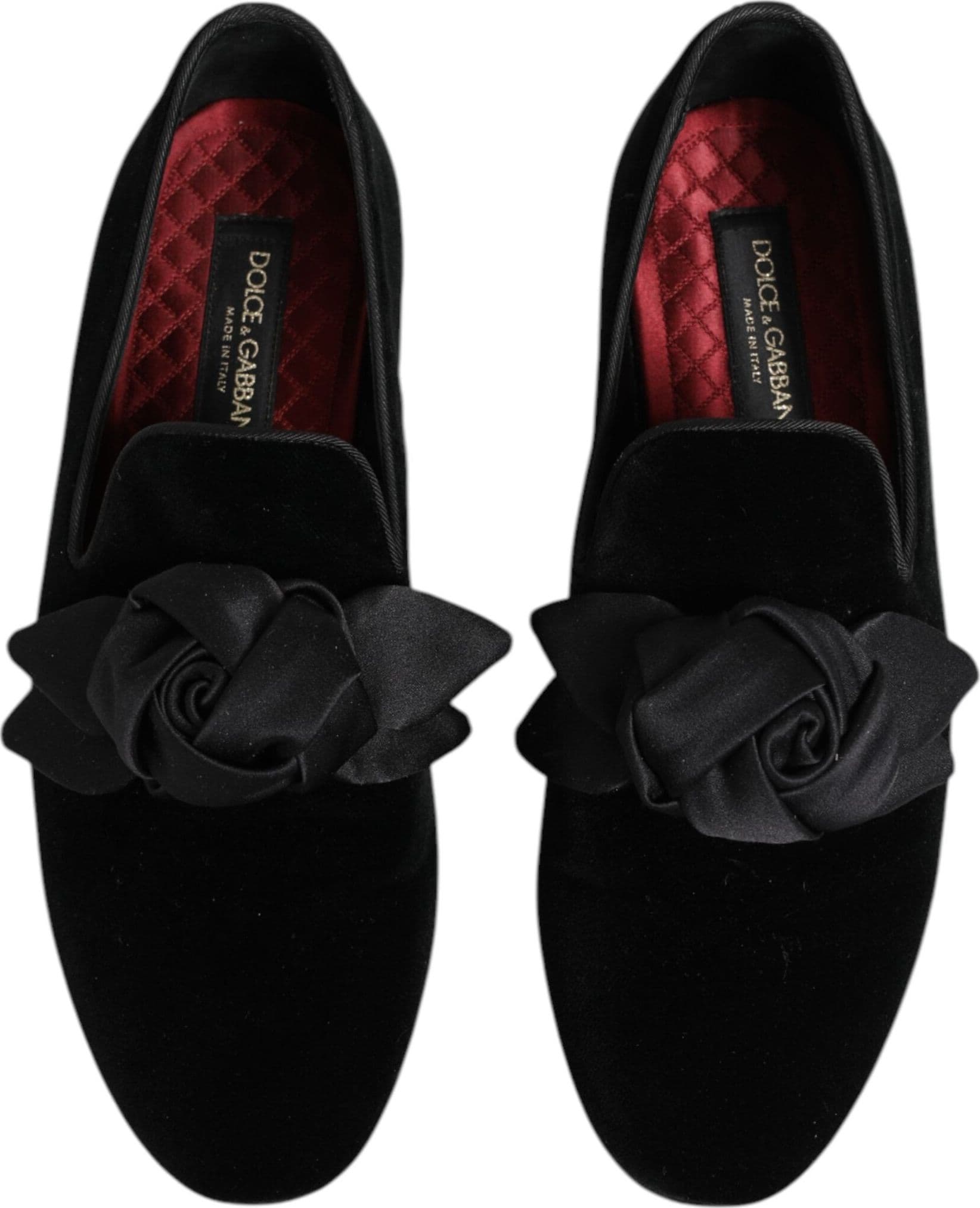 Dolce & Gabbana Black Suede Cotton Rose Slip On Loafers Shoes - 7