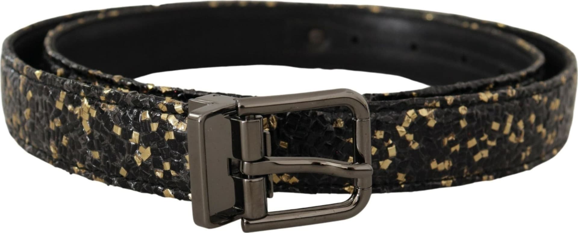 Dolce & Gabbana Gold Black Two-toned Leather Chrome Buckle Belt - 3