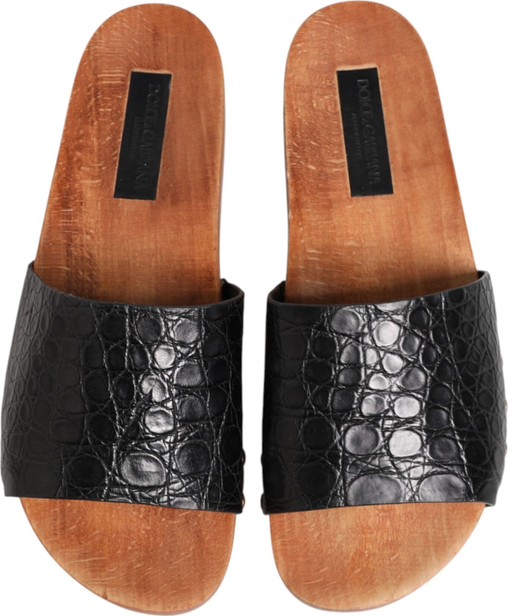 Dolce & Gabbana Black Brown Leather Slides Sandals Shoes - 2