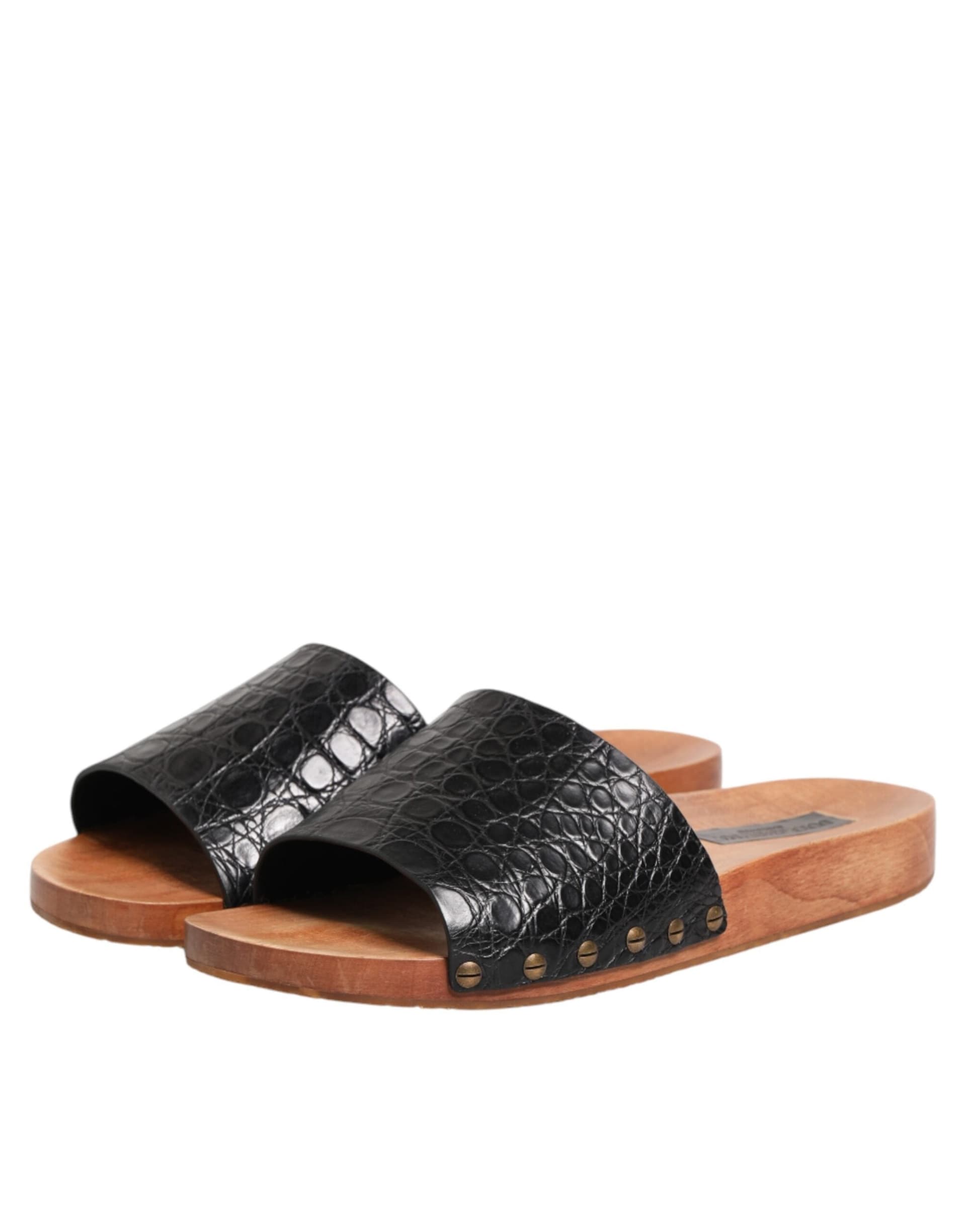 Dolce & Gabbana Black Brown Leather Slides Sandals Shoes - 3