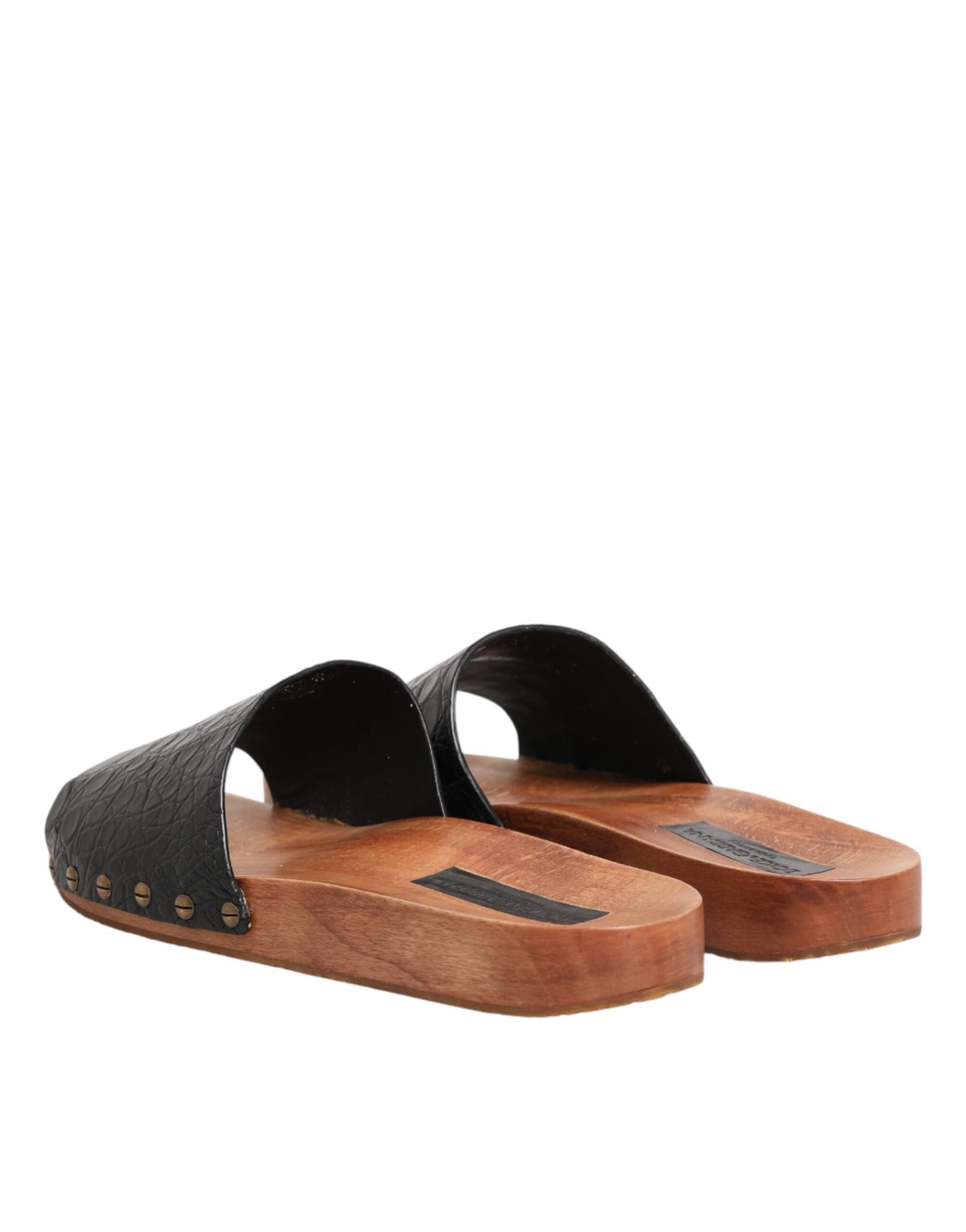 Dolce & Gabbana Black Brown Leather Slides Sandals Shoes - 4