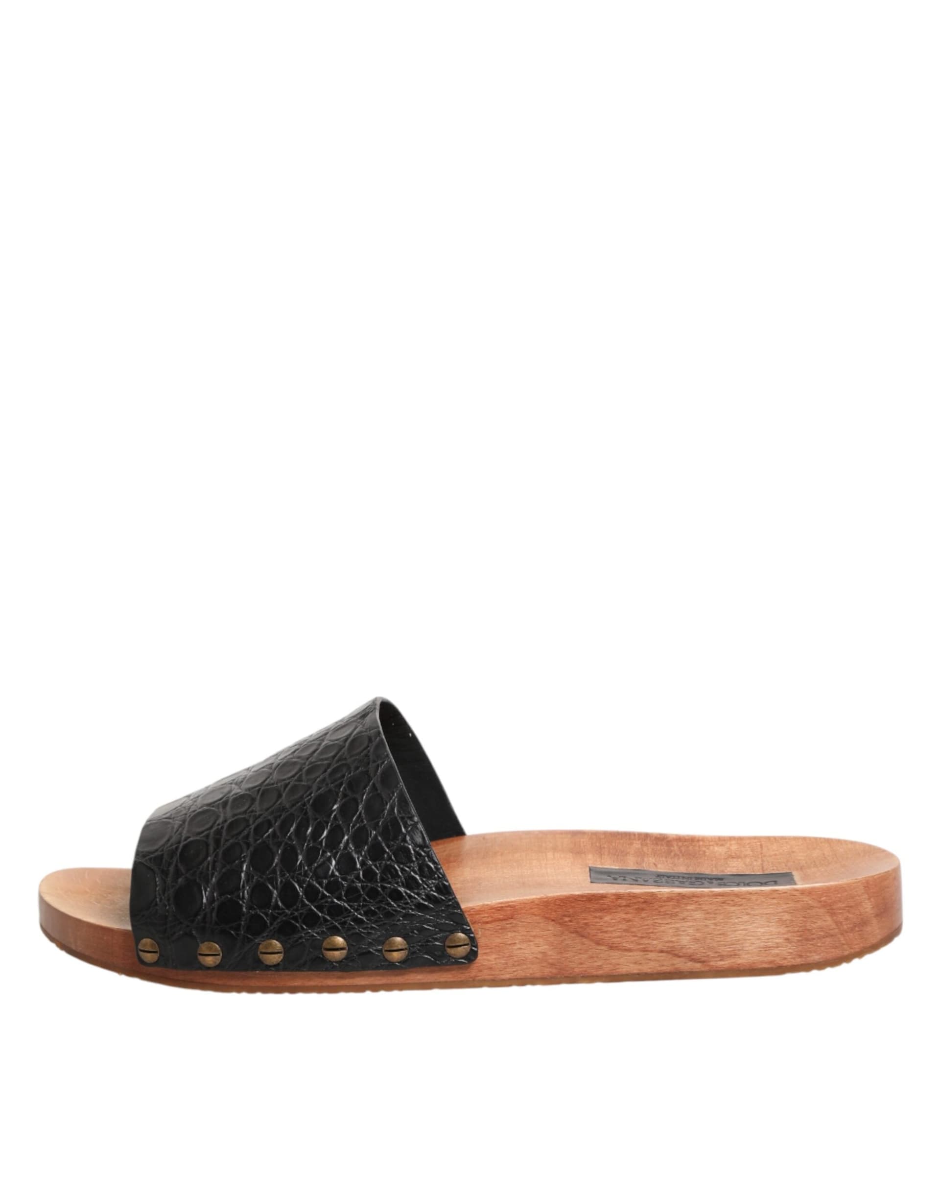 Dolce & Gabbana Black Brown Leather Slides Sandals Shoes - 5