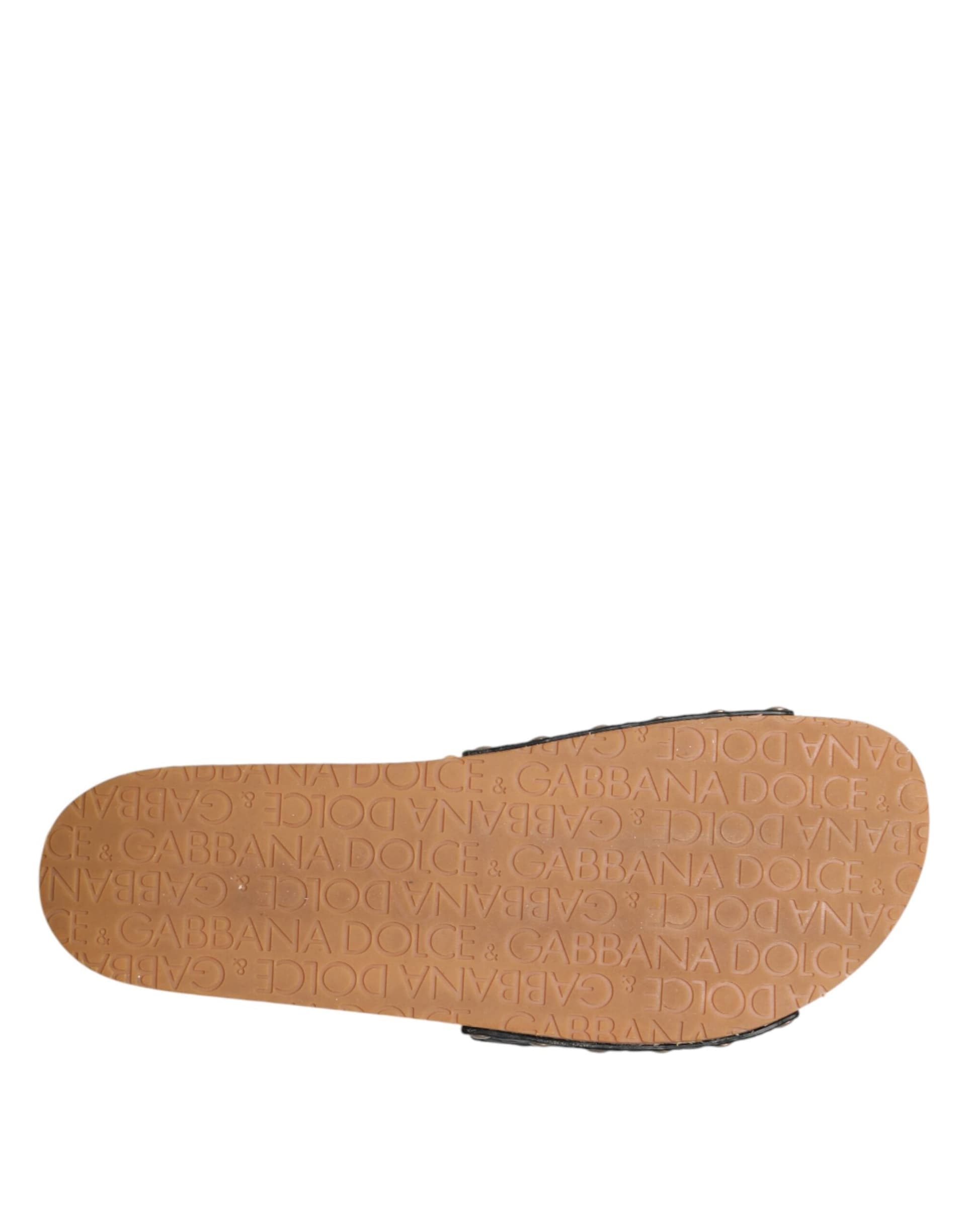 Dolce & Gabbana Black Brown Leather Slides Sandals Shoes - 8