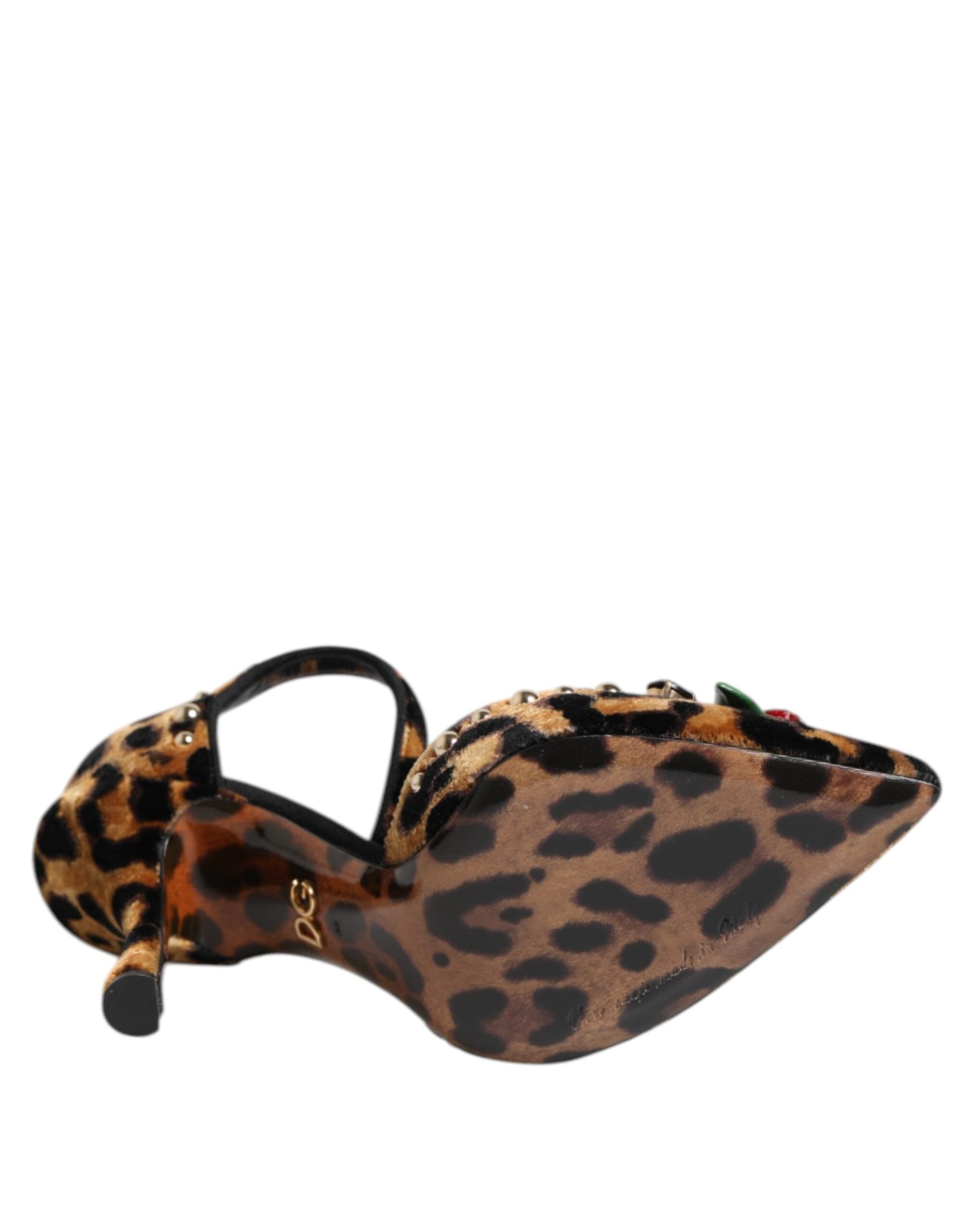 Dolce & Gabbana Brown Leopard Crystal Roses Pumps Shoes - 8