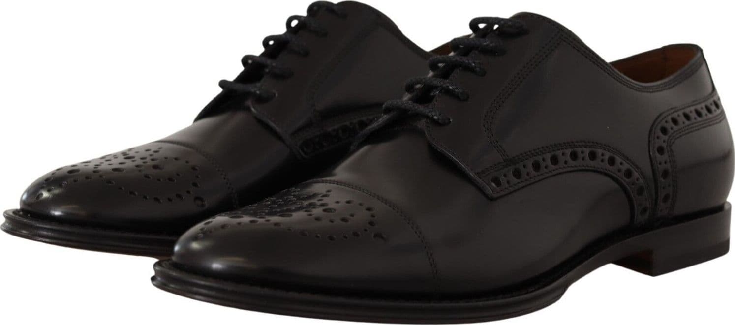 Dolce & Gabbana Black Leather Wingtip Mens Formal Derby Shoes - 3