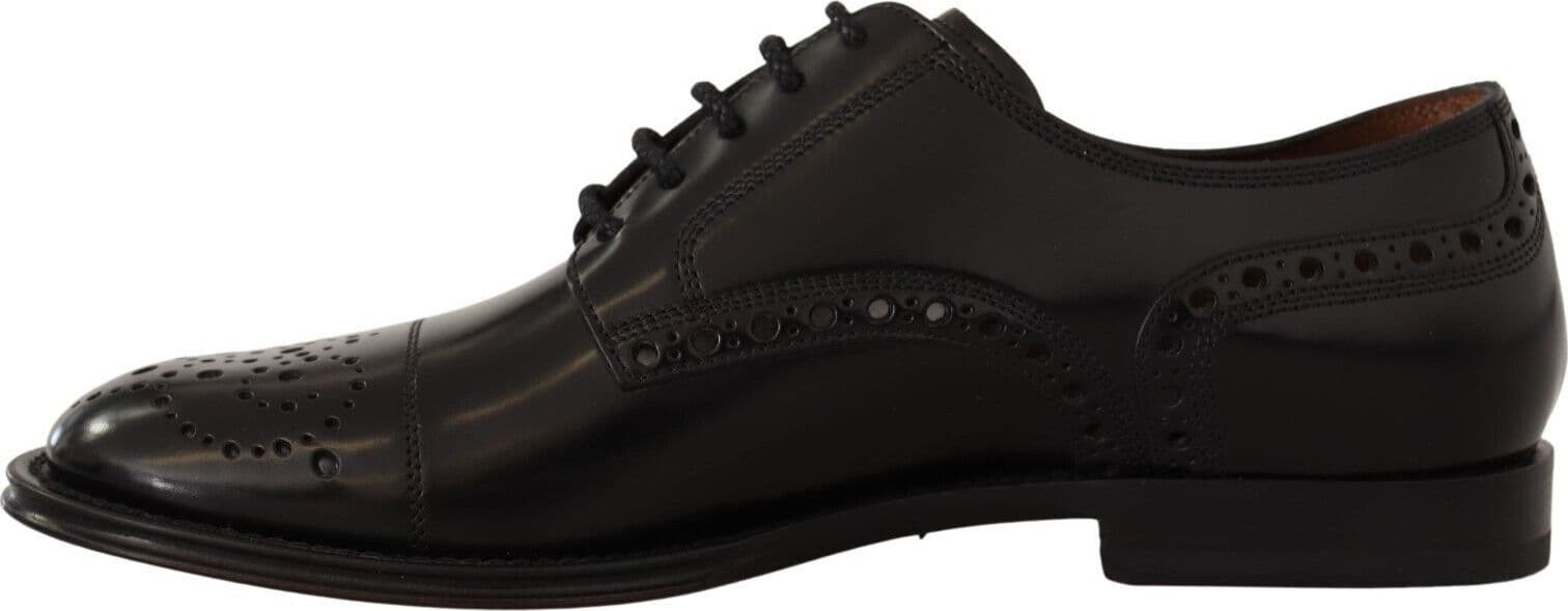 Dolce & Gabbana Black Leather Wingtip Mens Formal Derby Shoes - 5