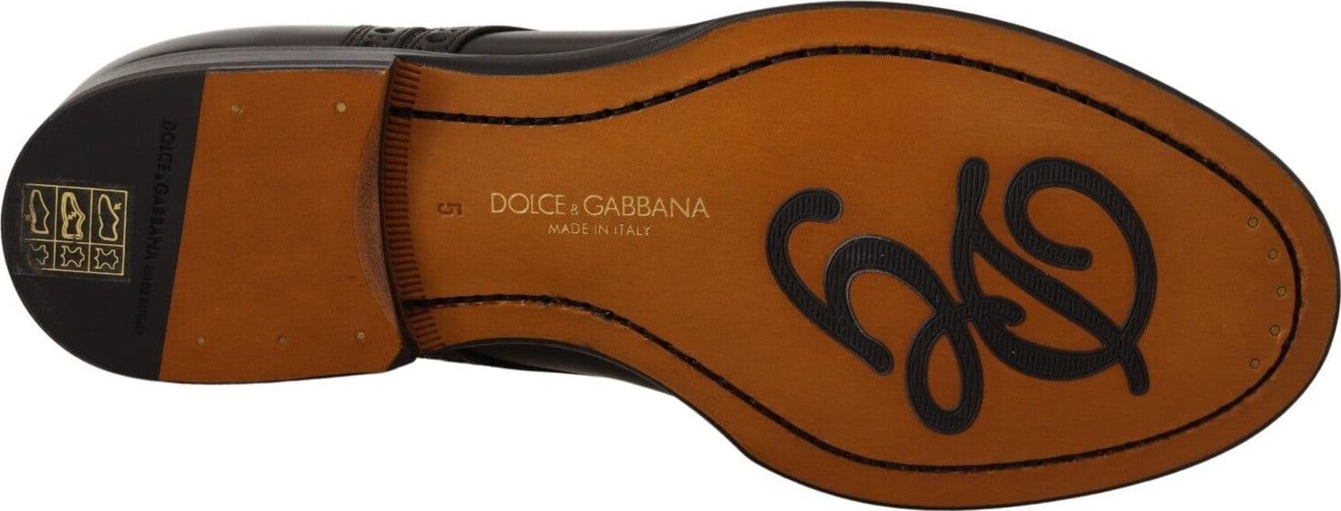 Dolce & Gabbana Black Leather Wingtip Mens Formal Derby Shoes - 6