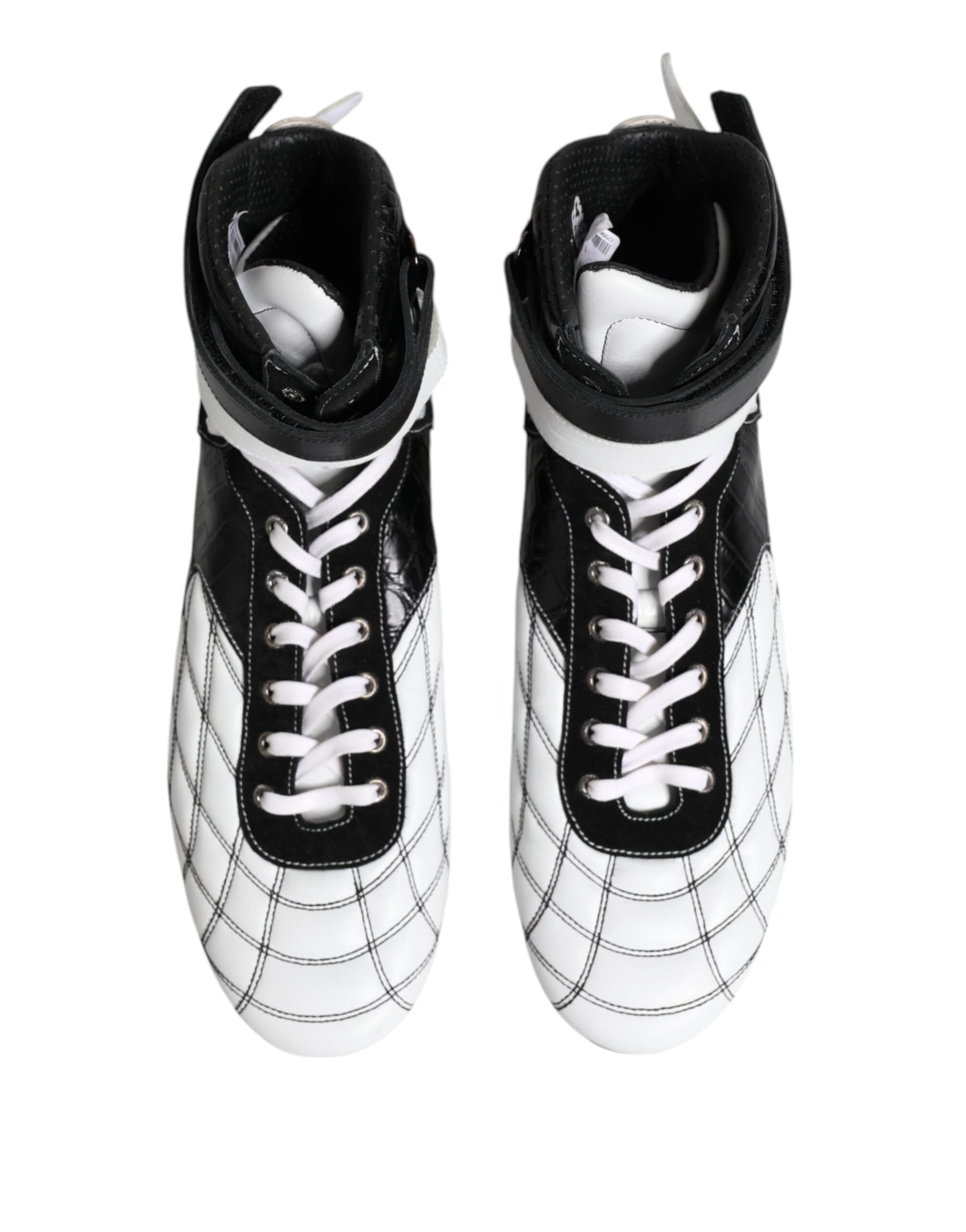 Dolce & Gabbana Black White Leather High Top Sneakers Shoes - 2