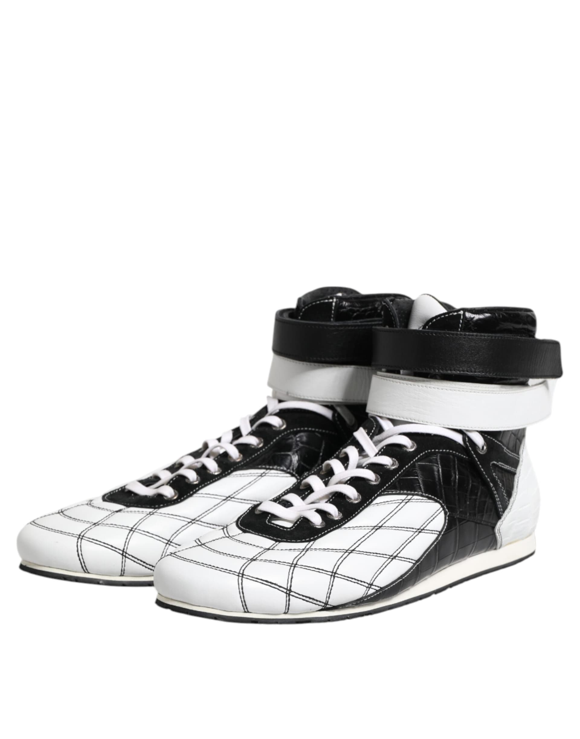 Dolce & Gabbana Black White Leather High Top Sneakers Shoes - 3