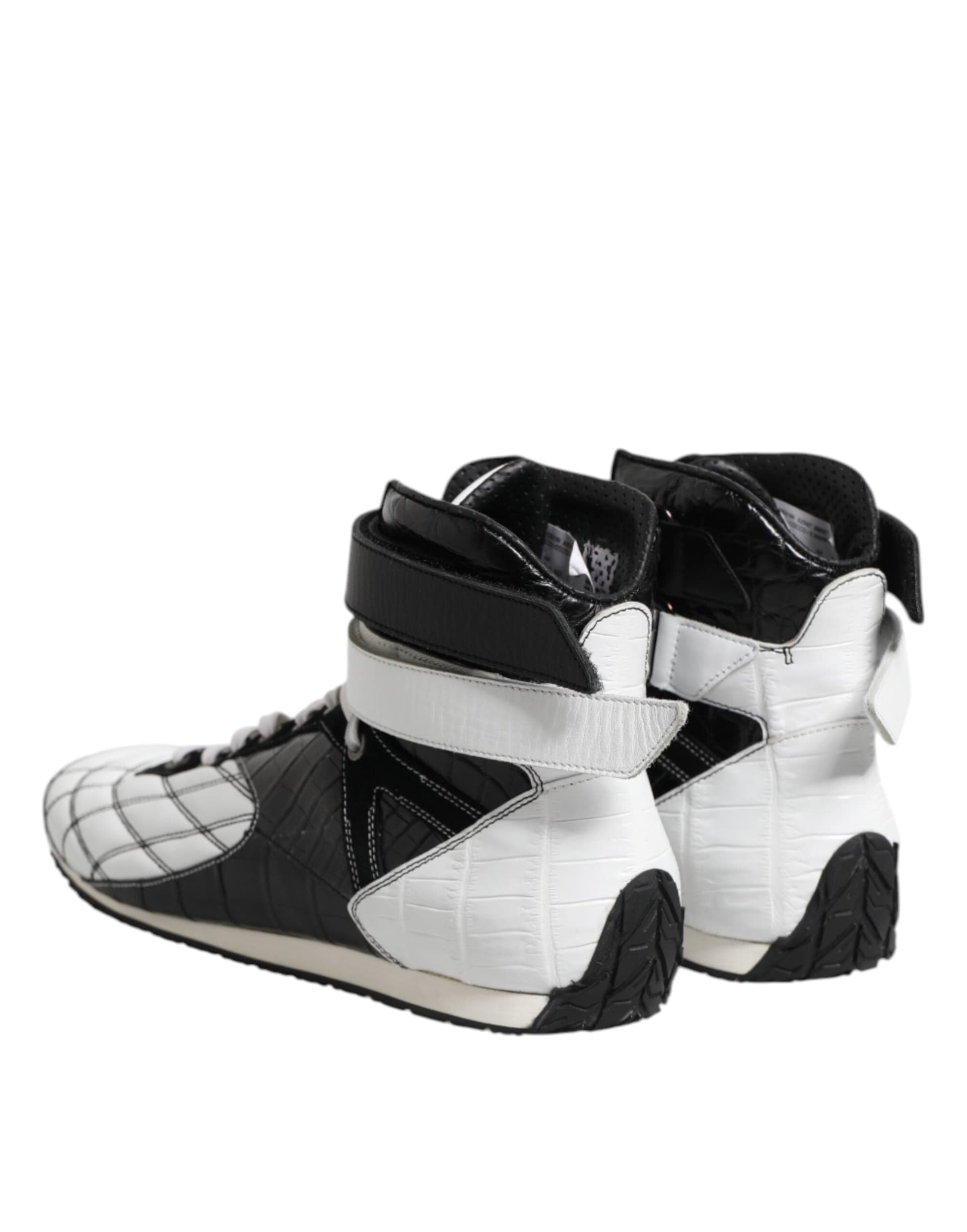 Dolce & Gabbana Black White Leather High Top Sneakers Shoes - 4