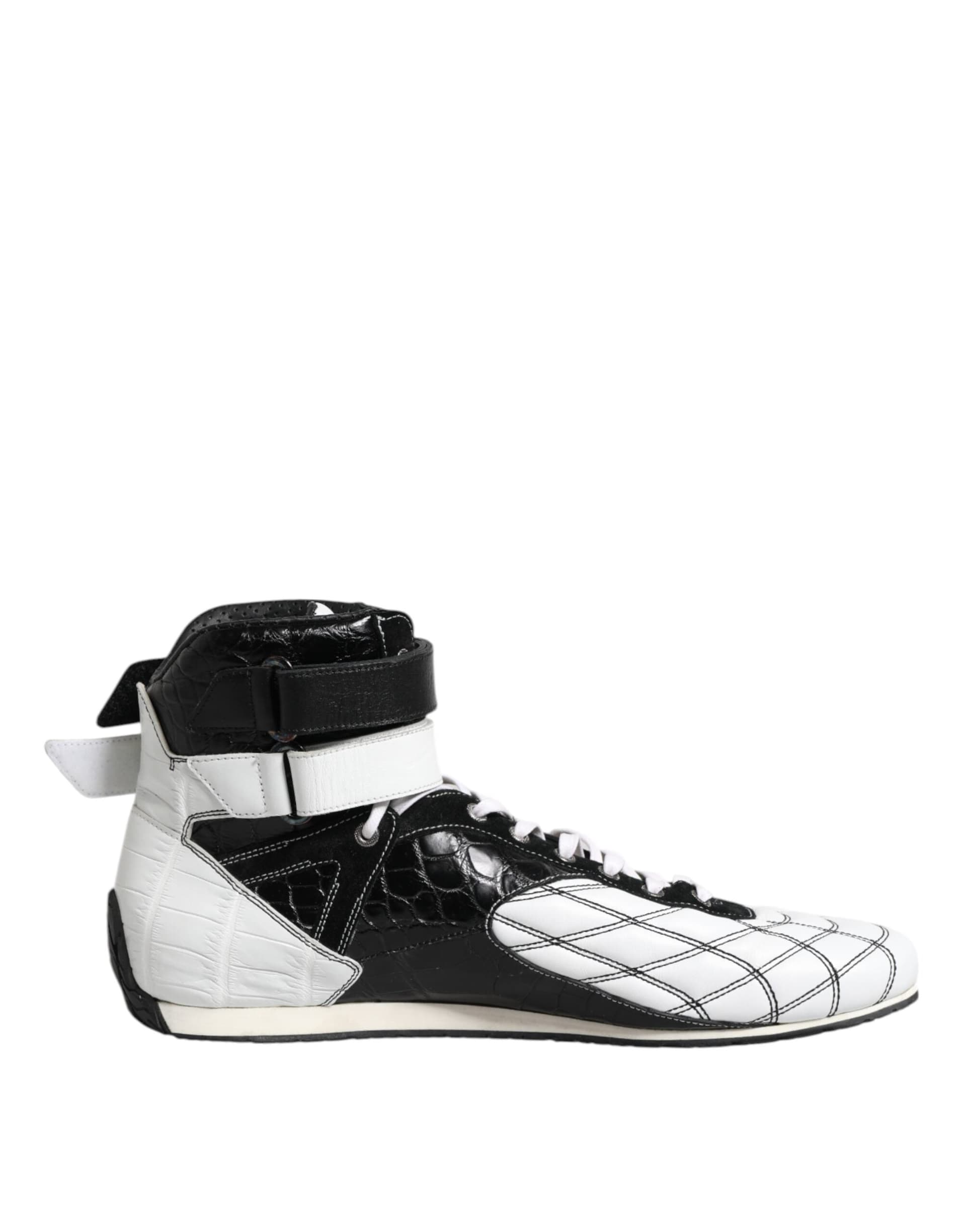 Dolce & Gabbana Black White Leather High Top Sneakers Shoes - 6