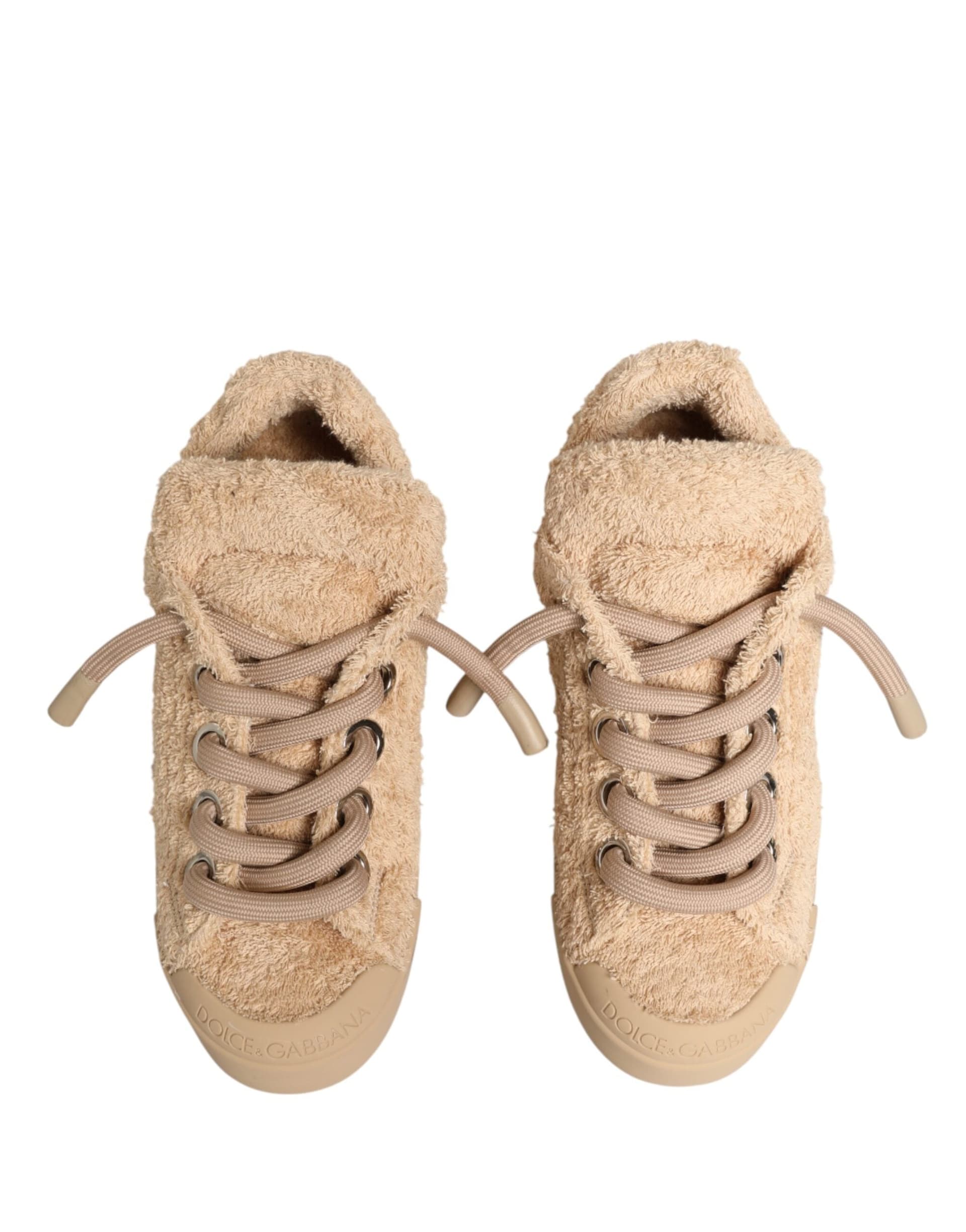 Dolce & Gabbana Shoes Beige Faux Shearling Low Top Sneakers - 2