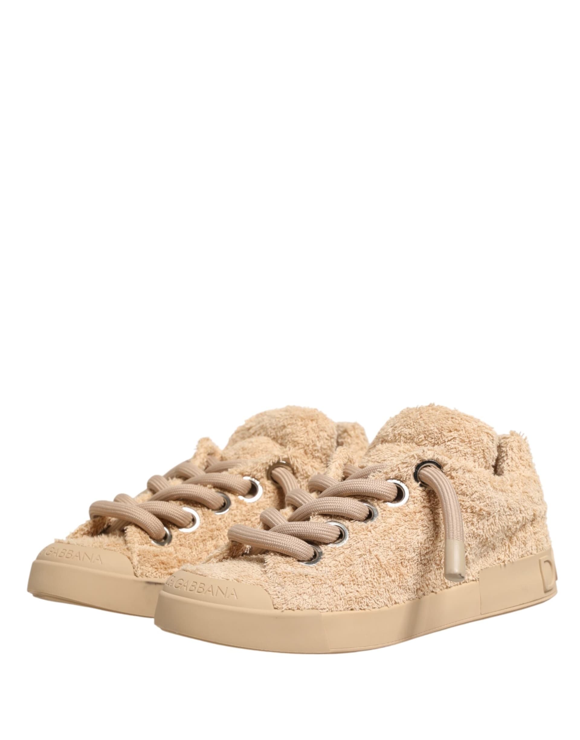 Dolce & Gabbana Shoes Beige Faux Shearling Low Top Sneakers - 3