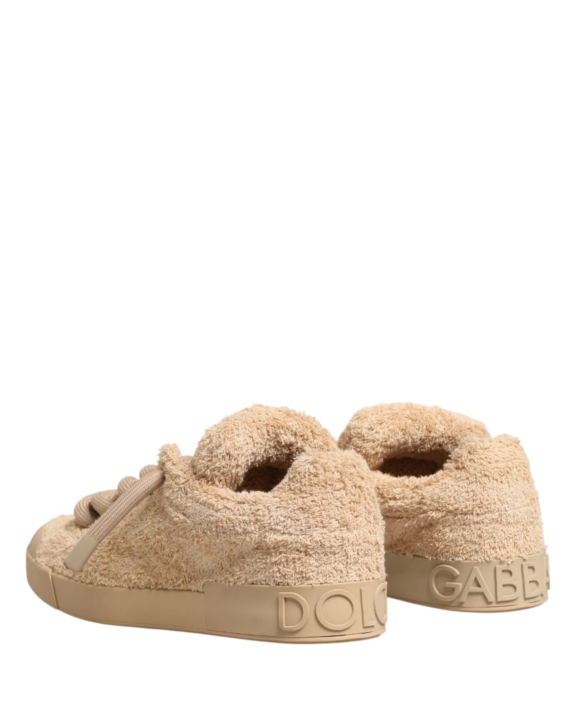 Dolce & Gabbana Shoes Beige Faux Shearling Low Top Sneakers - 4