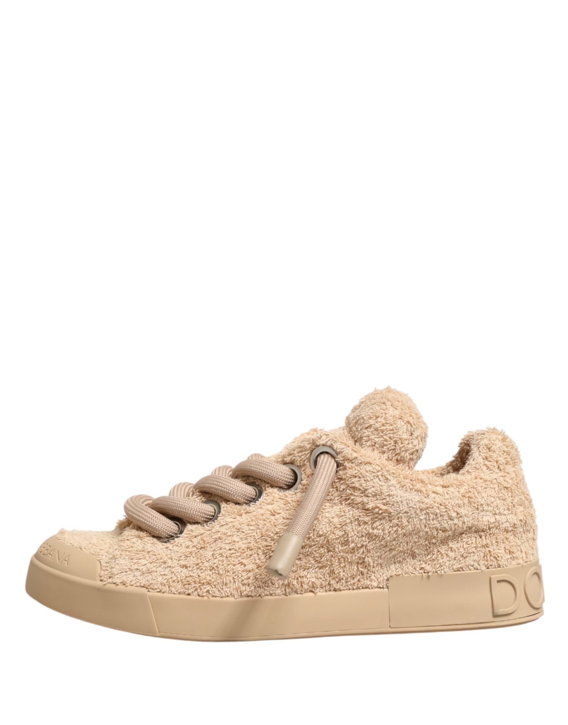 Dolce & Gabbana Shoes Beige Faux Shearling Low Top Sneakers - 5