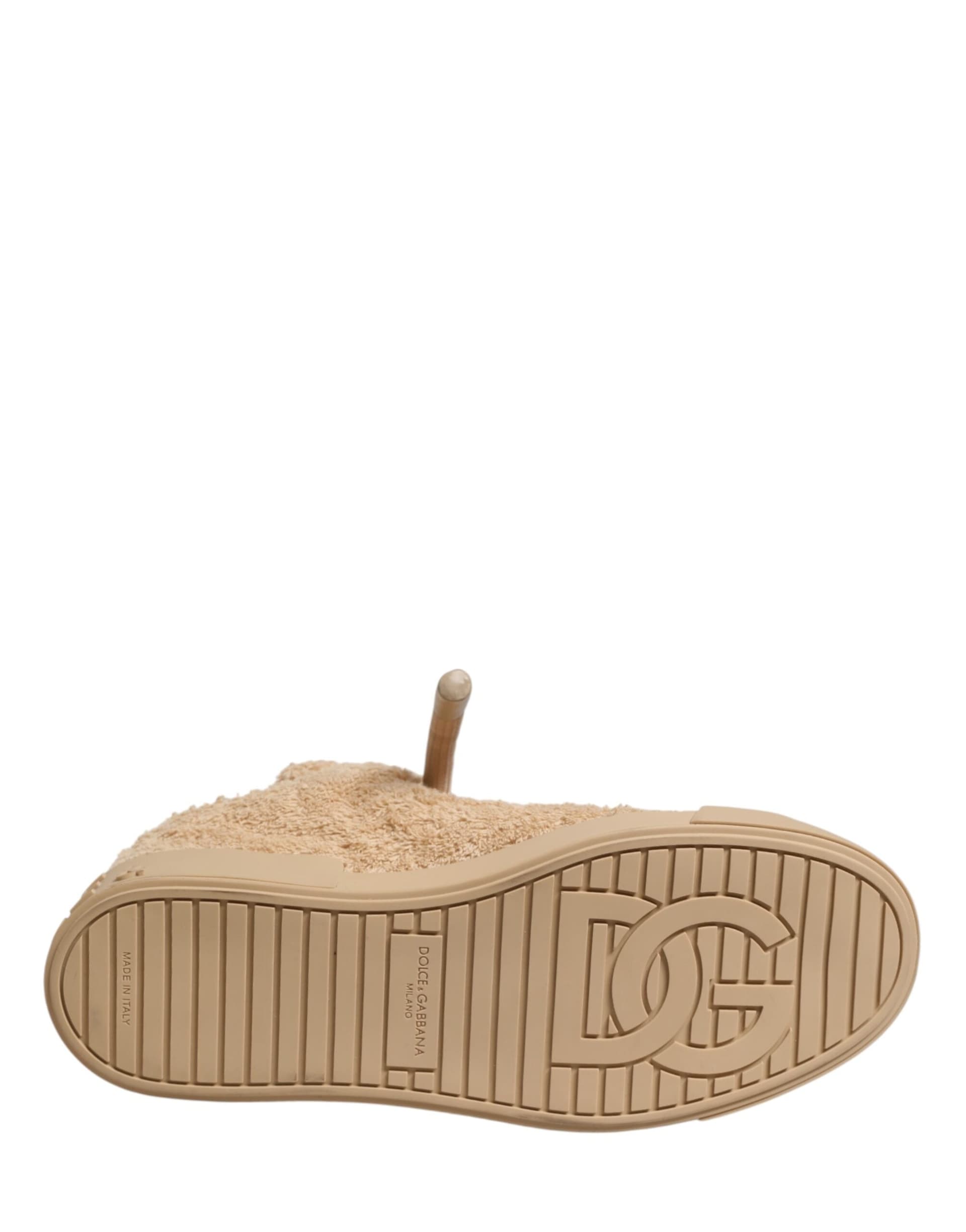 Dolce & Gabbana Shoes Beige Faux Shearling Low Top Sneakers - 8