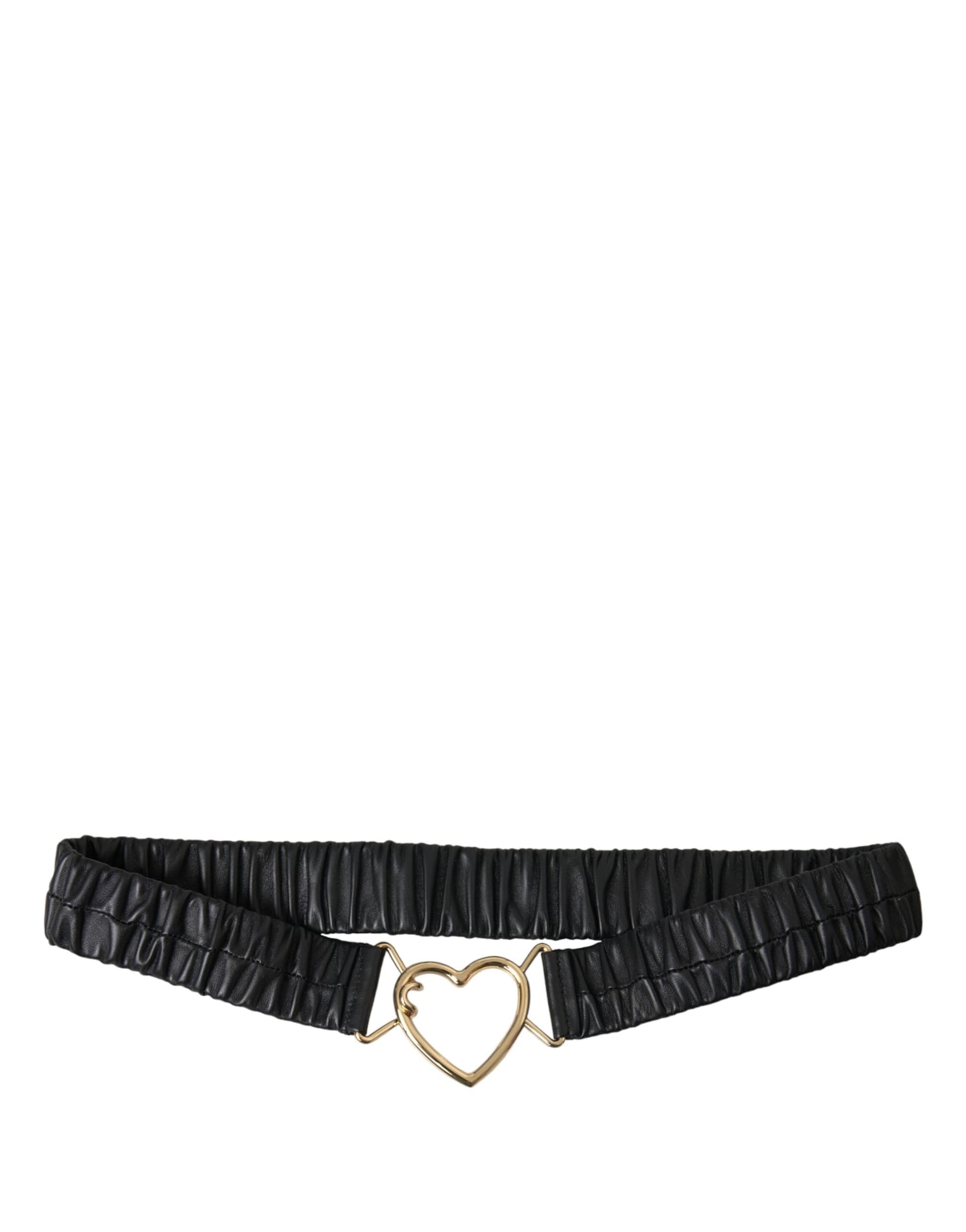 Dolce & Gabbana Black Leather Gold Heart Metal Buckle Belt - 2