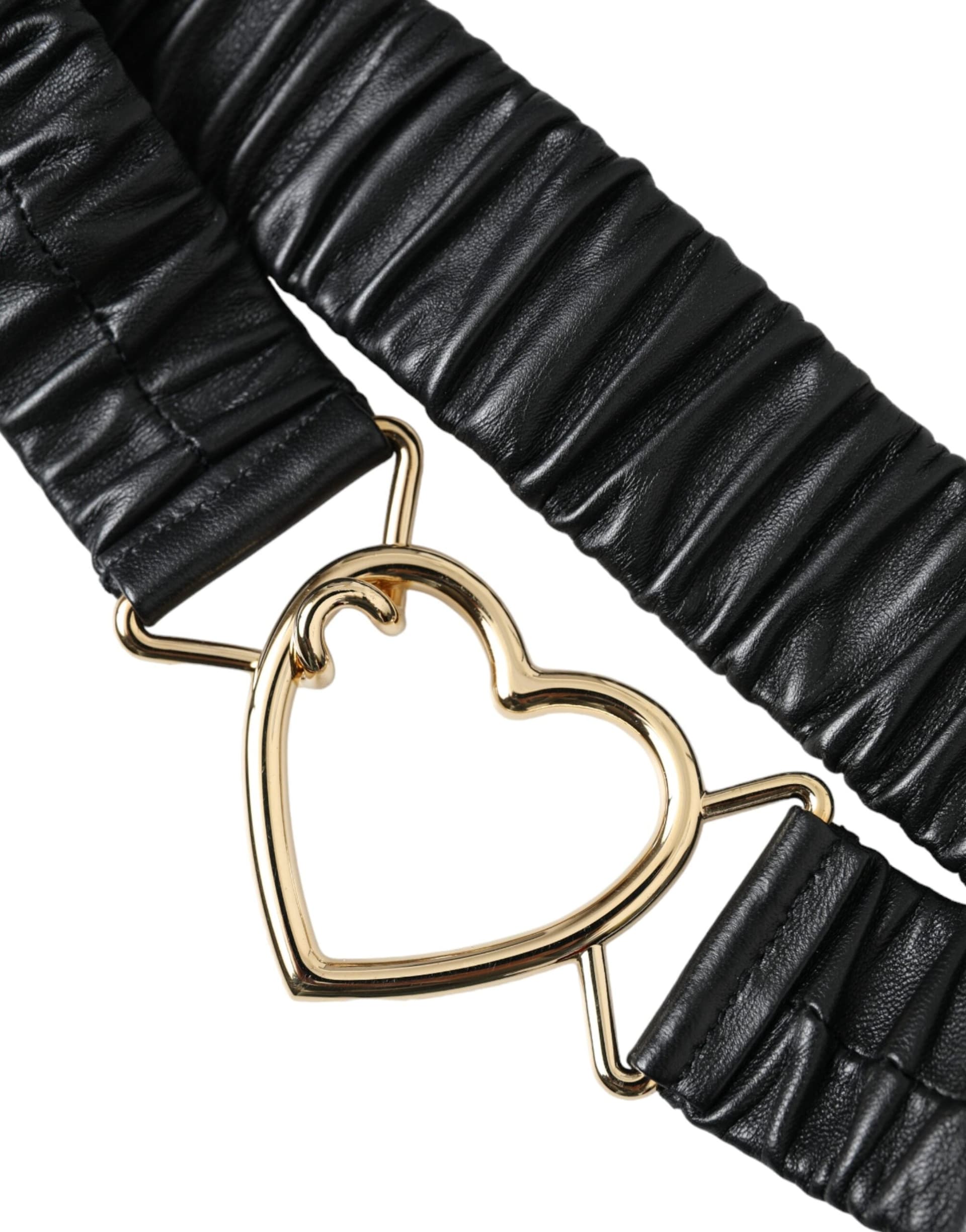 Dolce & Gabbana Black Leather Gold Heart Metal Buckle Belt - 3