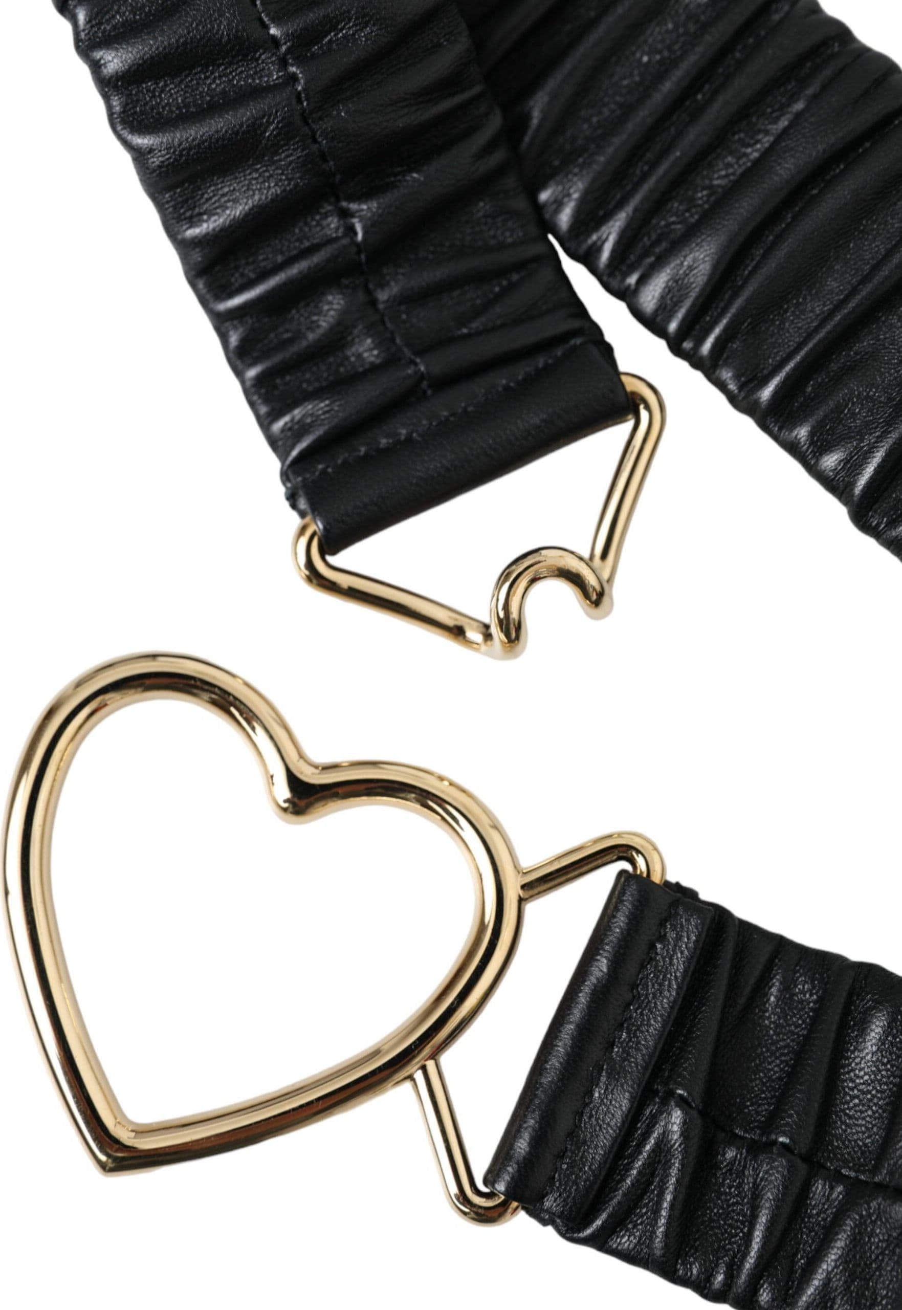 Dolce & Gabbana Black Leather Gold Heart Metal Buckle Belt - 4