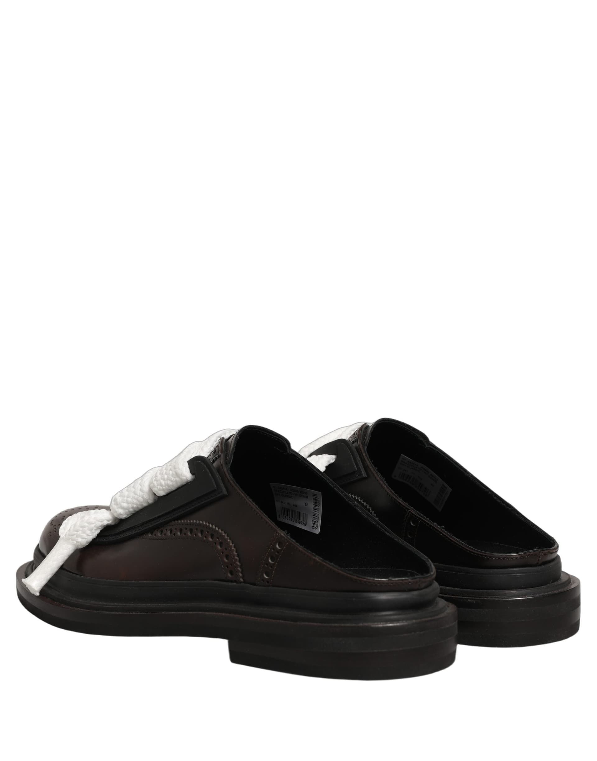 Dolce & Gabbana Brown Leather Slip On Flat Sandals Men Shoes - 5