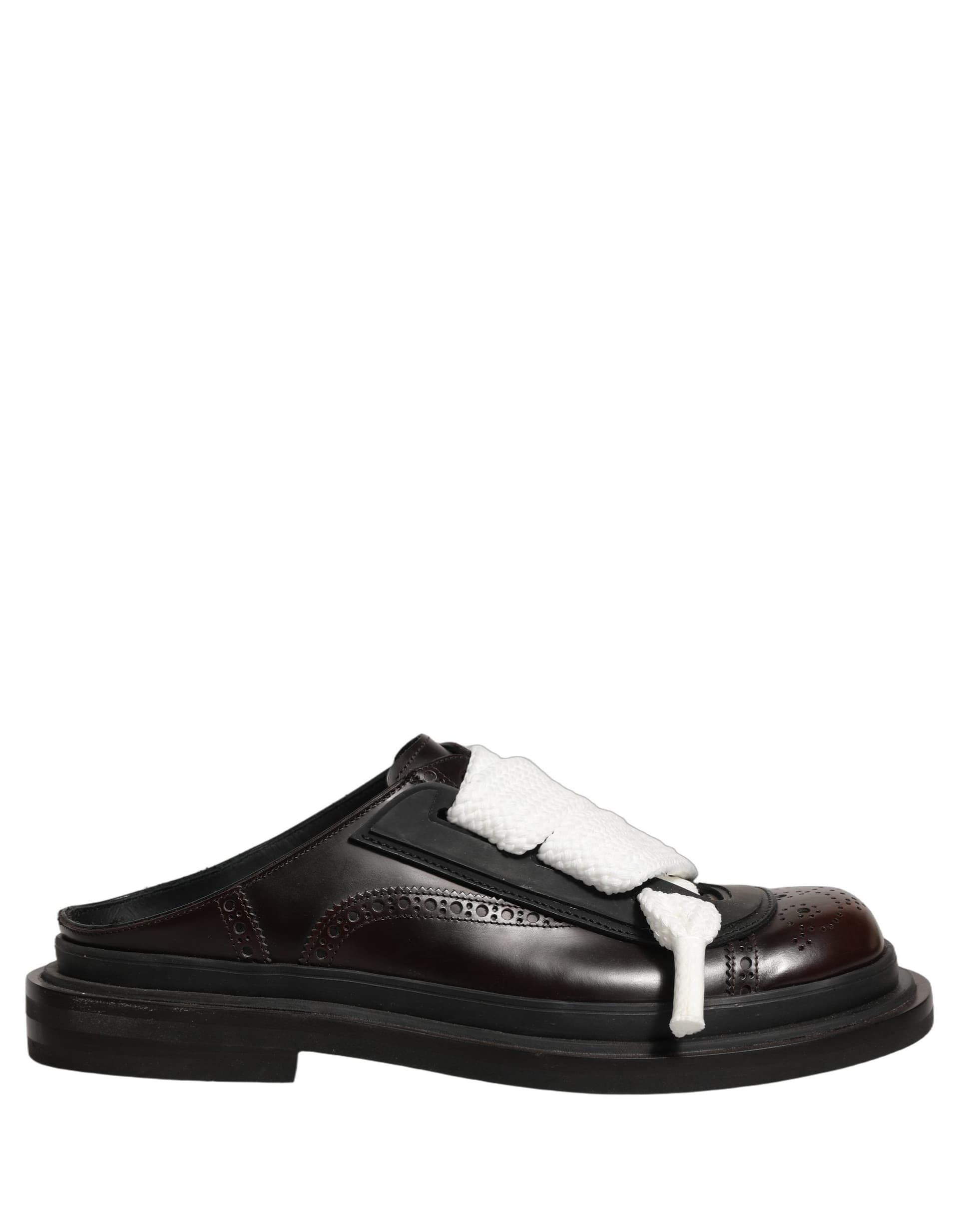 Dolce & Gabbana Brown Leather Slip On Flat Sandals Men Shoes - 7