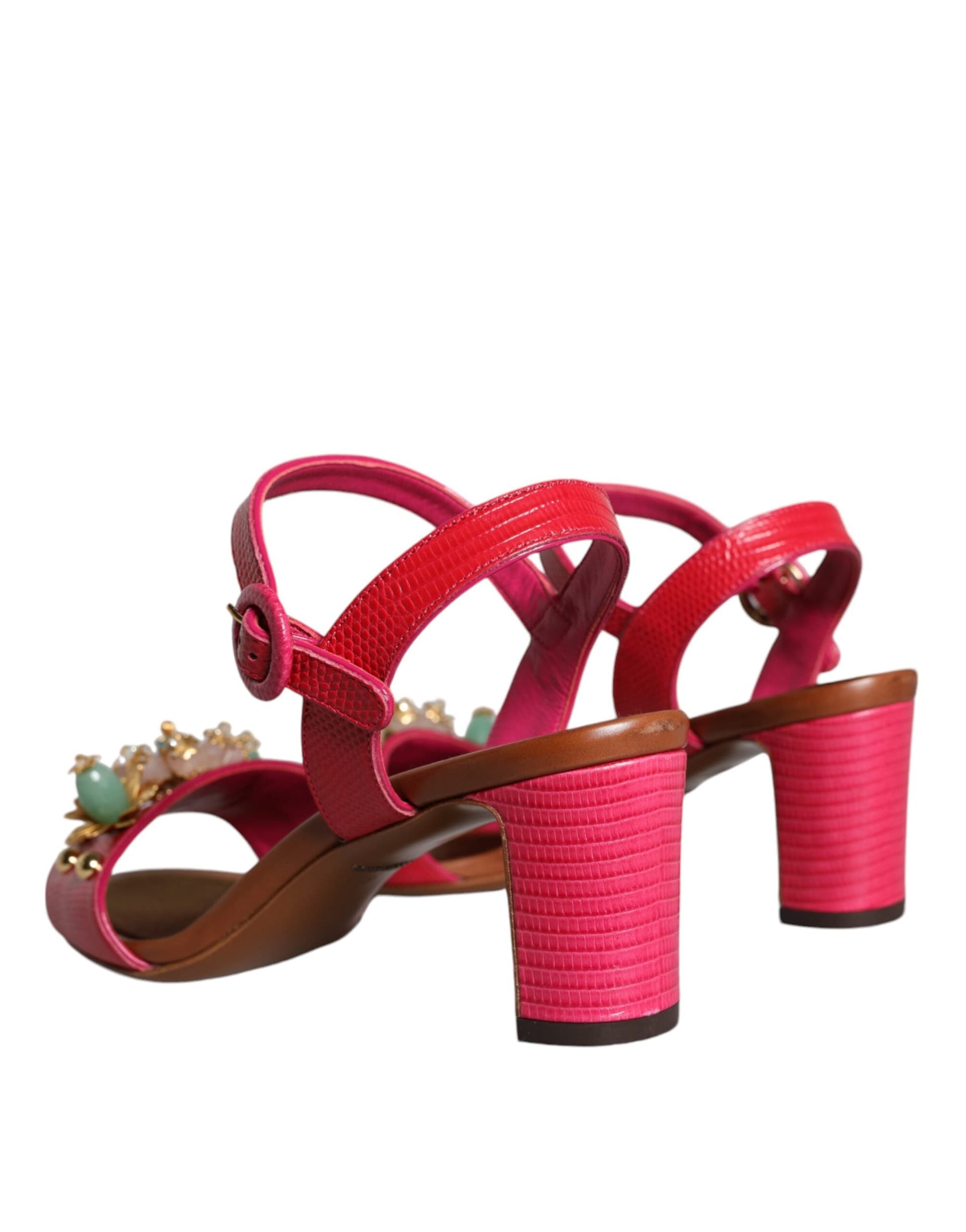 Dolce & Gabbana Fuchsia Leather Embellished Keira Sandals Shoes - 3