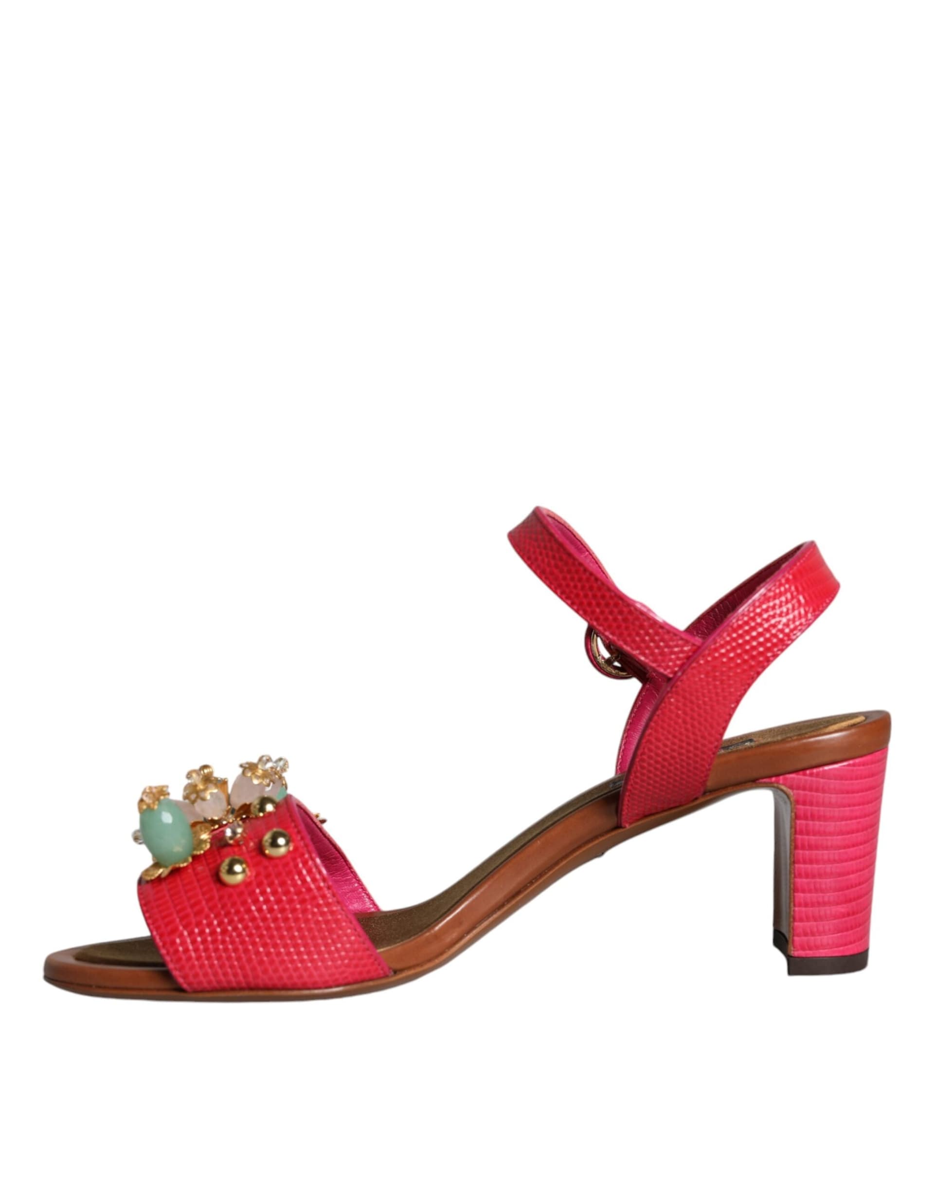 Dolce & Gabbana Fuchsia Leather Embellished Keira Sandals Shoes - 4