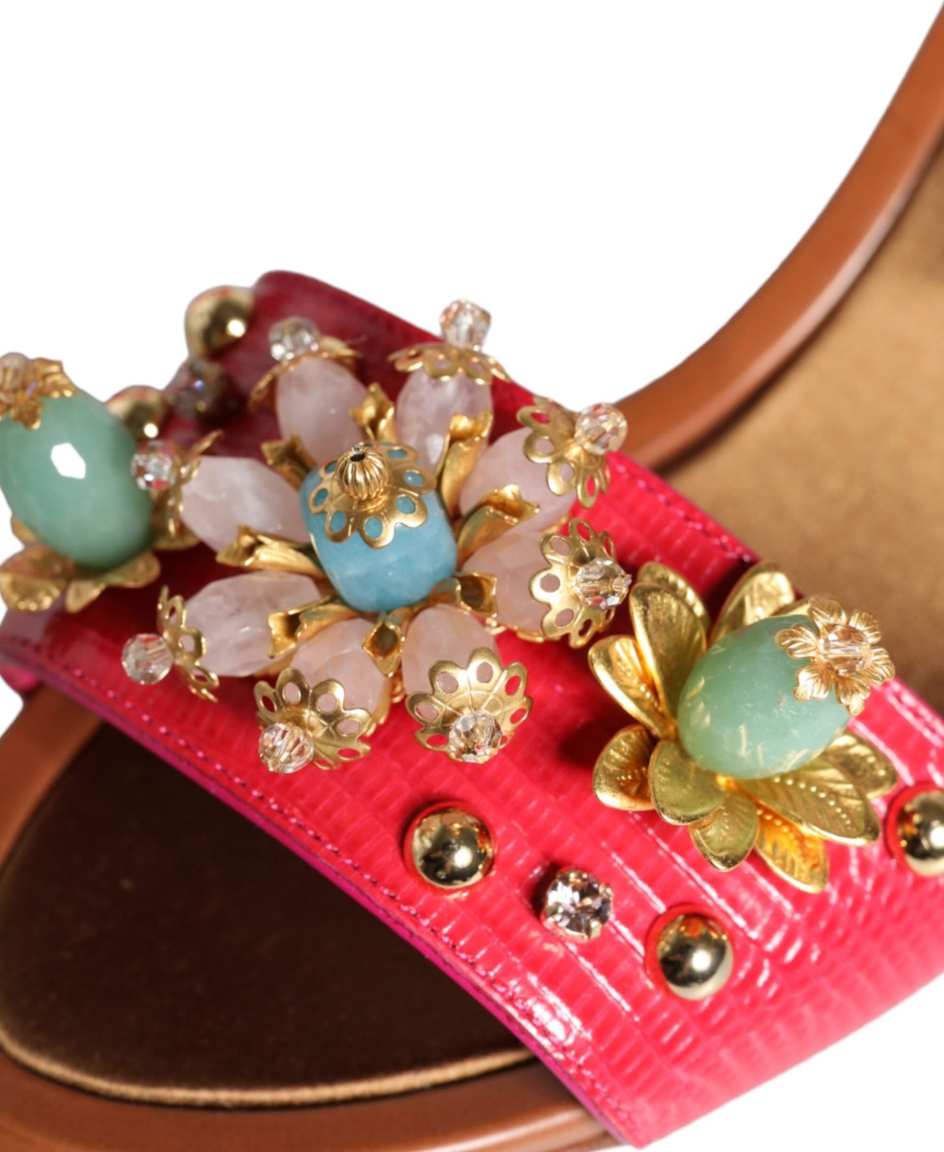 Dolce & Gabbana Fuchsia Leather Embellished Keira Sandals Shoes - 5