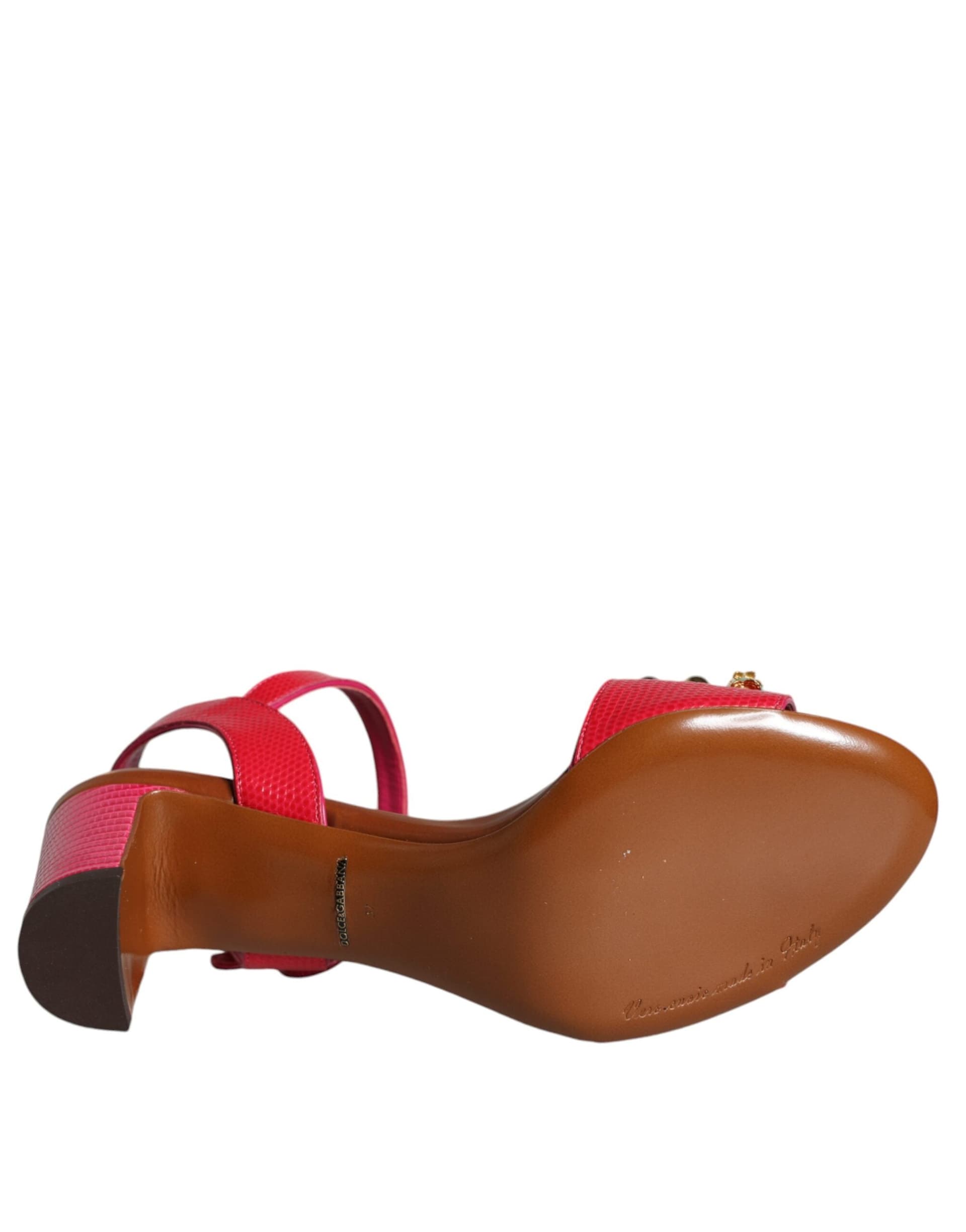 Dolce & Gabbana Fuchsia Leather Embellished Keira Sandals Shoes - 6
