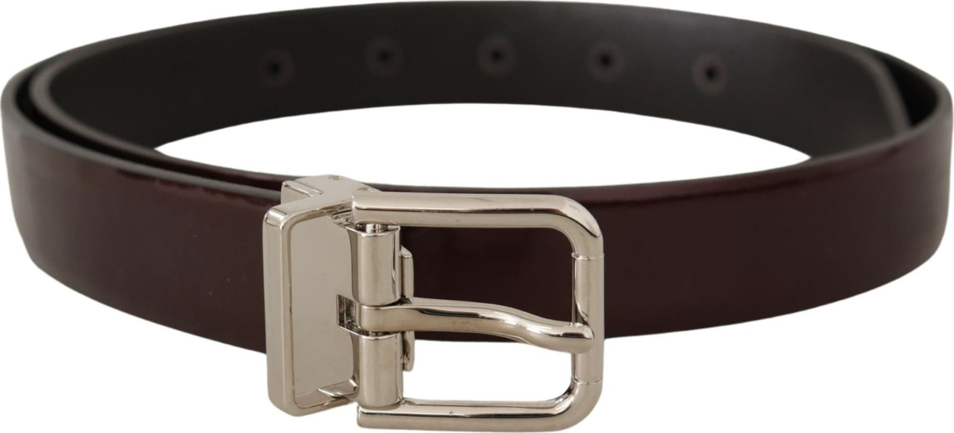 Dolce & Gabbana Brown Patent Leather Silver Metal Buckle Belt - 3