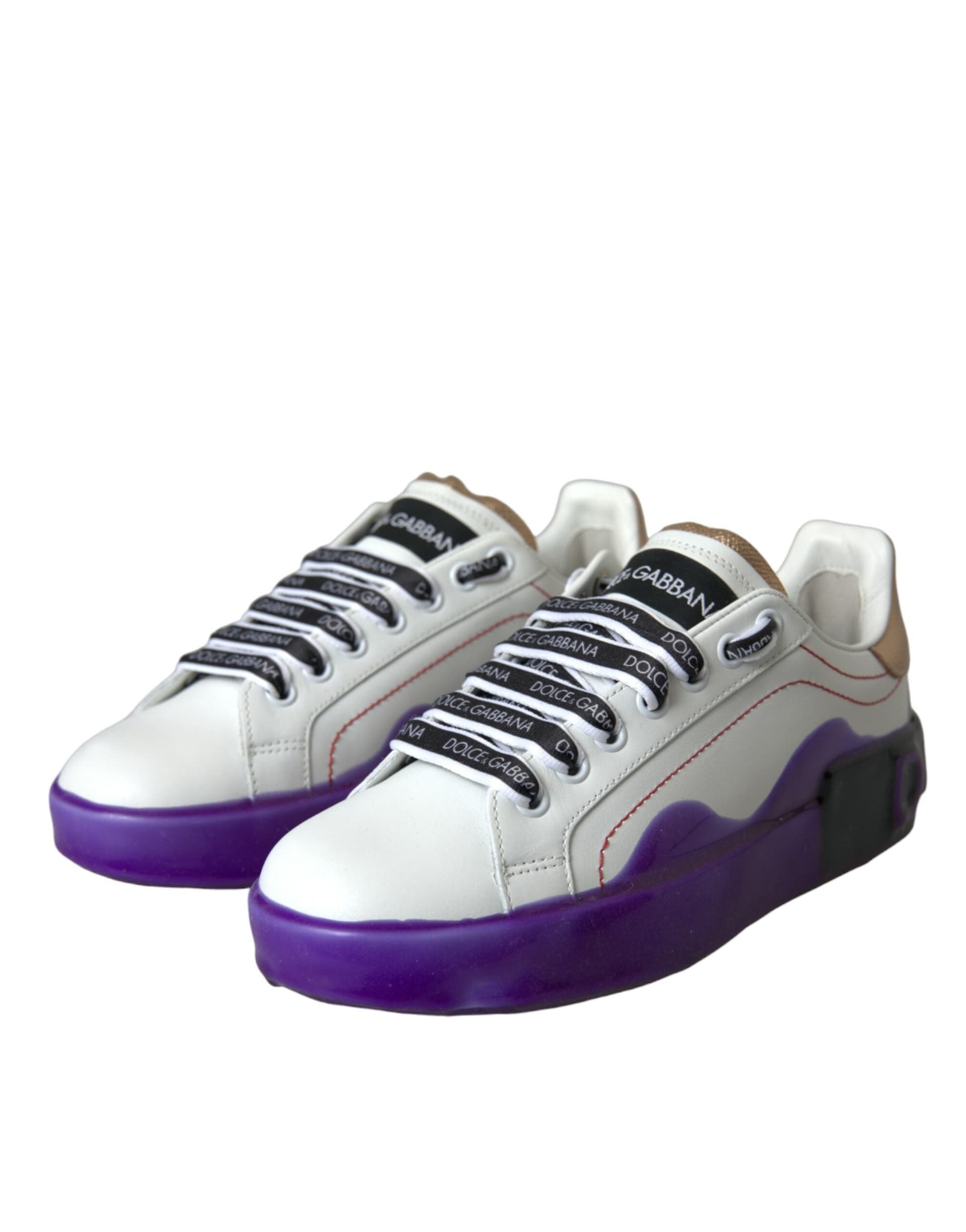 Dolce & Gabbana White Leather Portofino Low Top Sneakers Shoes - 2
