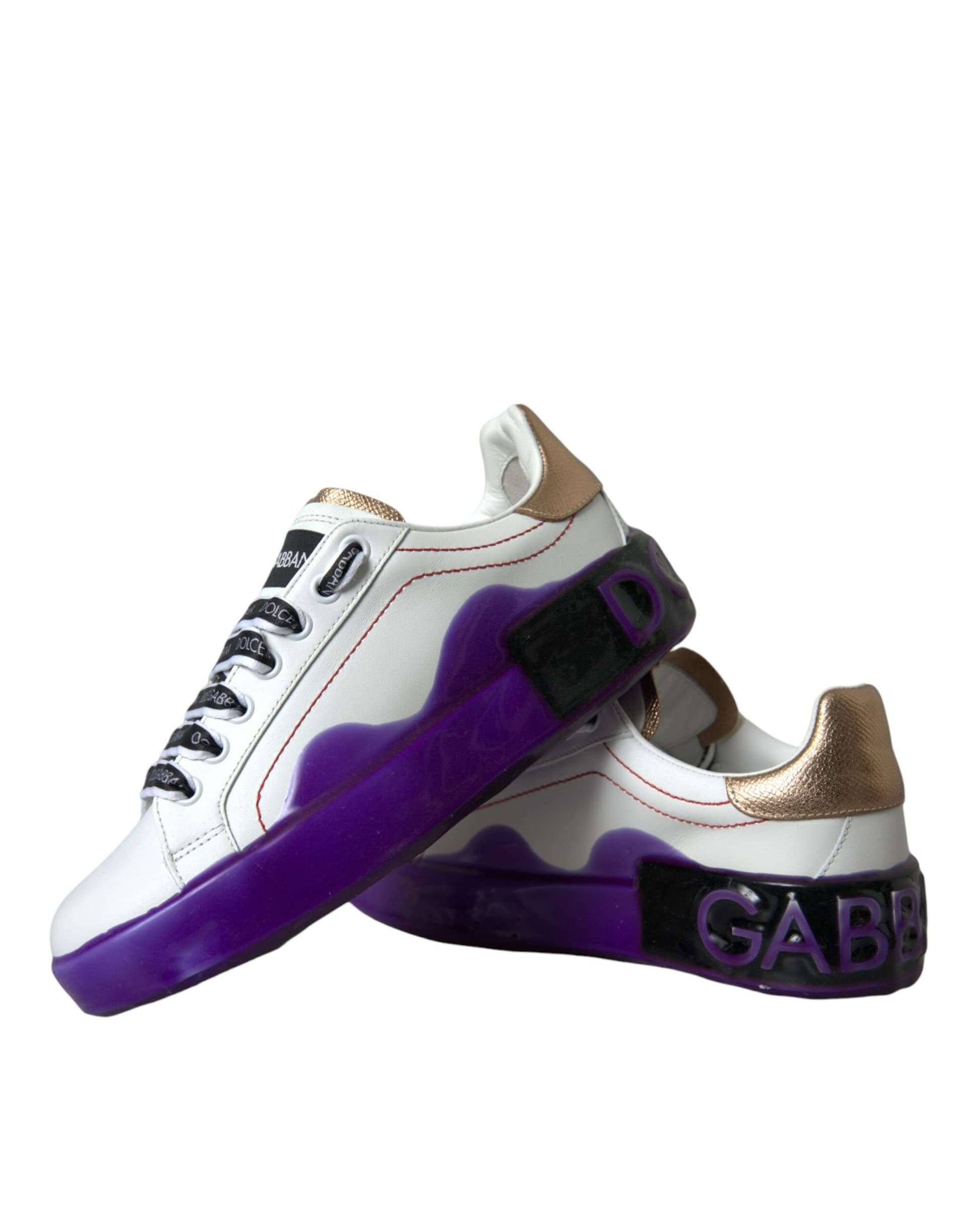 Dolce & Gabbana White Leather Portofino Low Top Sneakers Shoes - 8