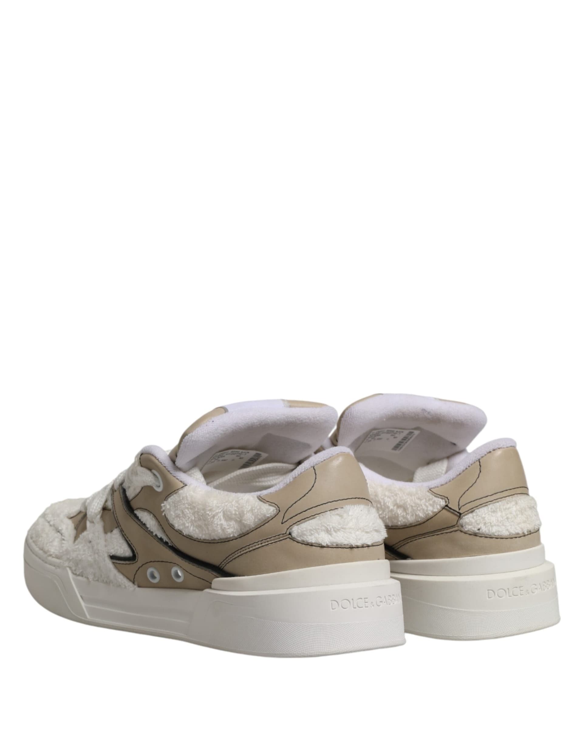 Dolce & Gabbana White Beige Faux Shearling Low Top Sneakers Shoes - 4