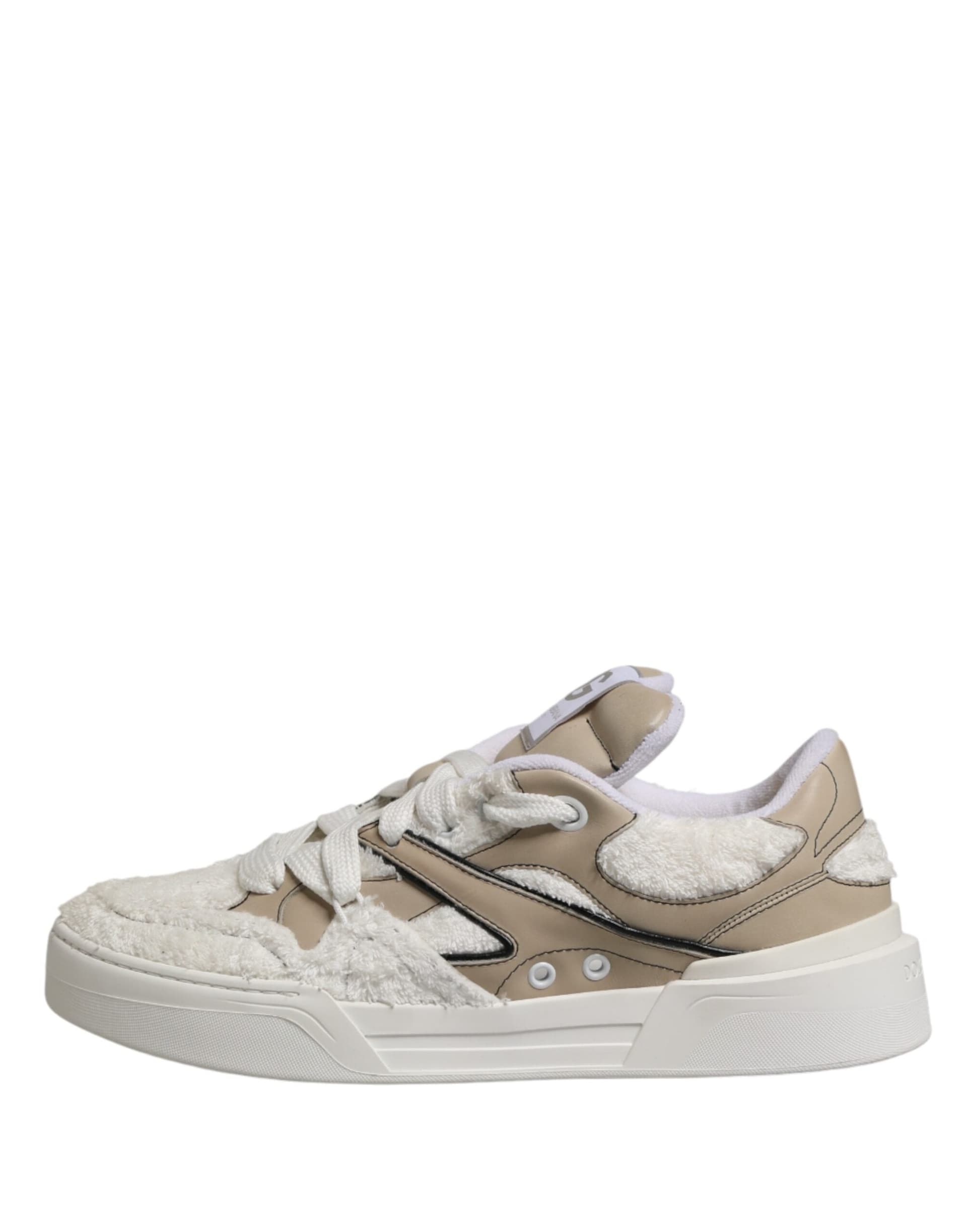 Dolce & Gabbana White Beige Faux Shearling Low Top Sneakers Shoes - 5