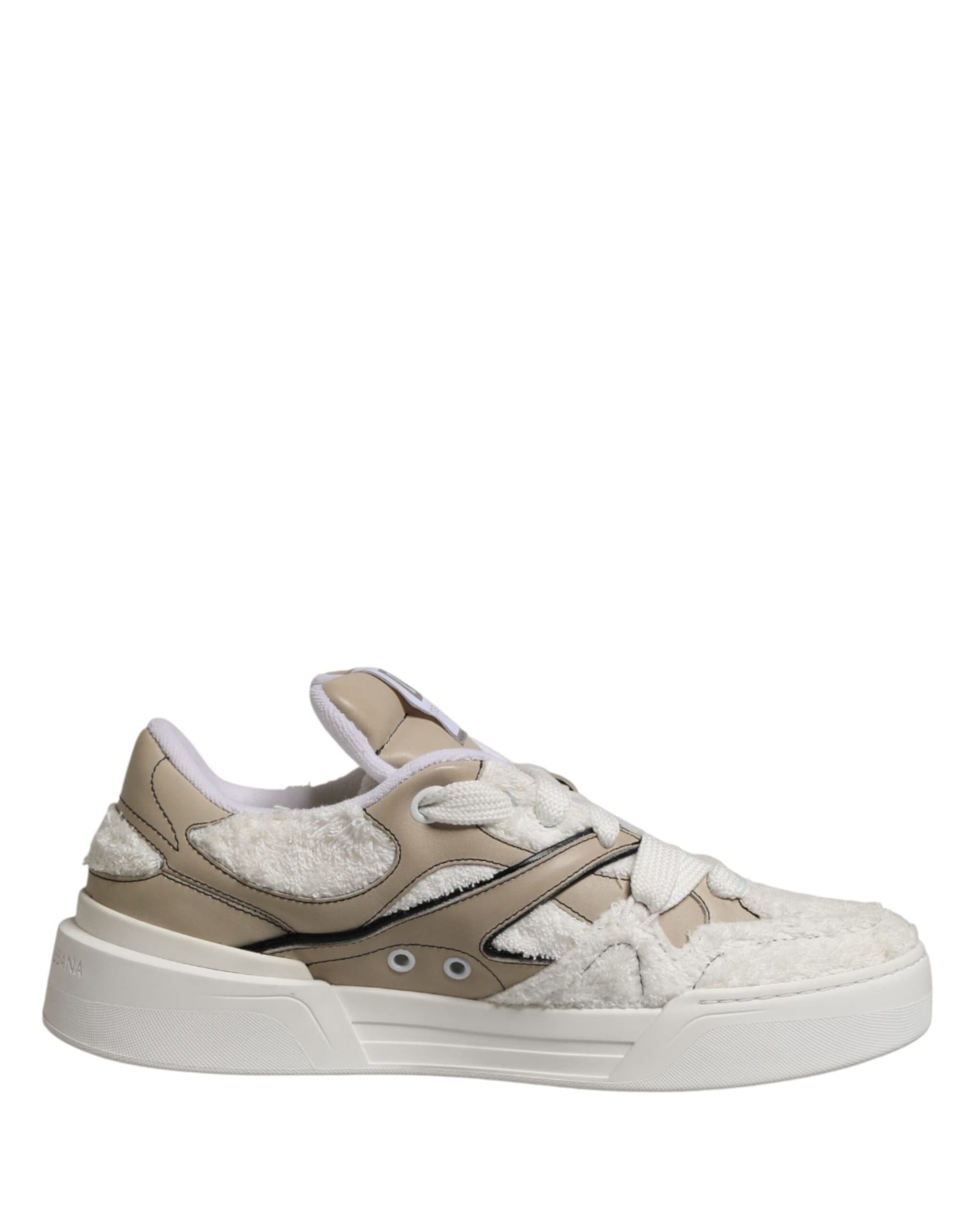 Dolce & Gabbana White Beige Faux Shearling Low Top Sneakers Shoes - 6