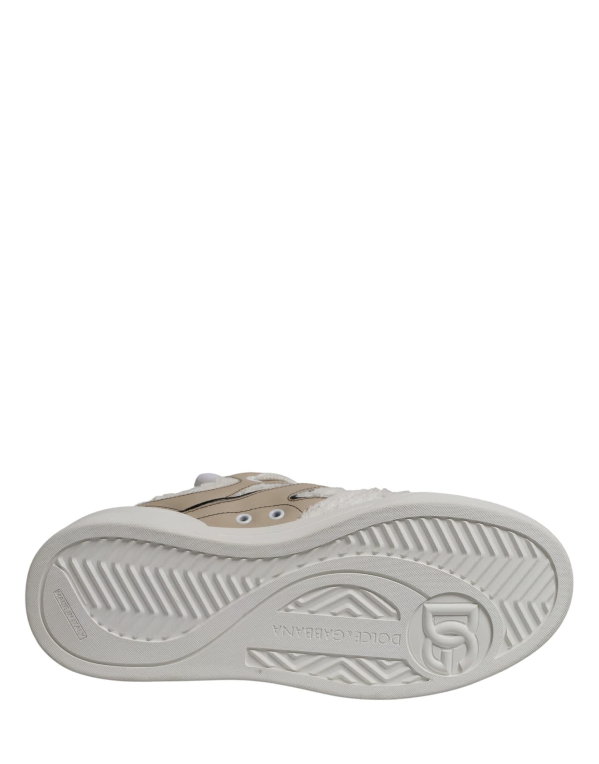 Dolce & Gabbana White Beige Faux Shearling Low Top Sneakers Shoes - 8