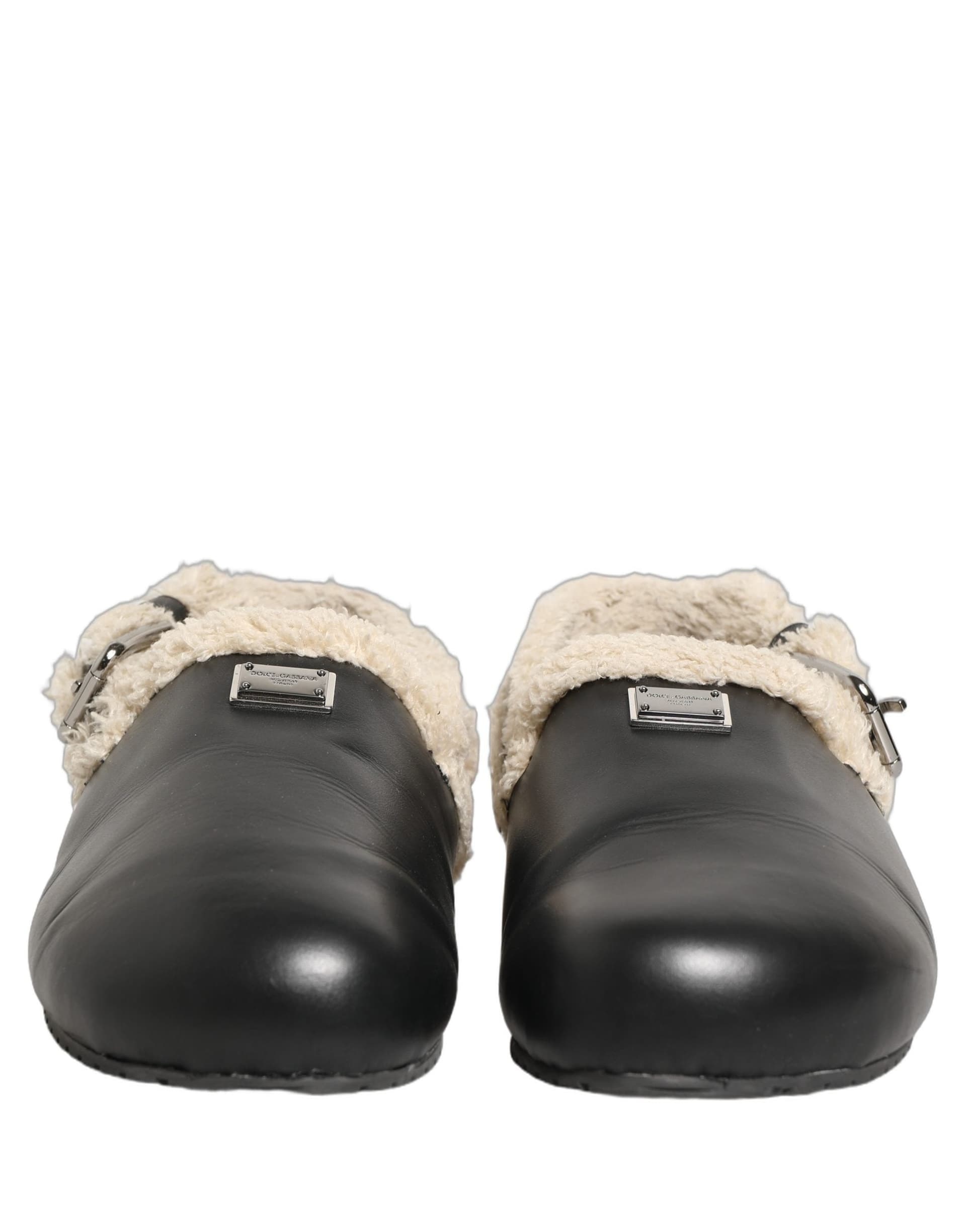 Dolce & Gabbana Beige Black Fur Shearling Slides Sandals Shoes - 2