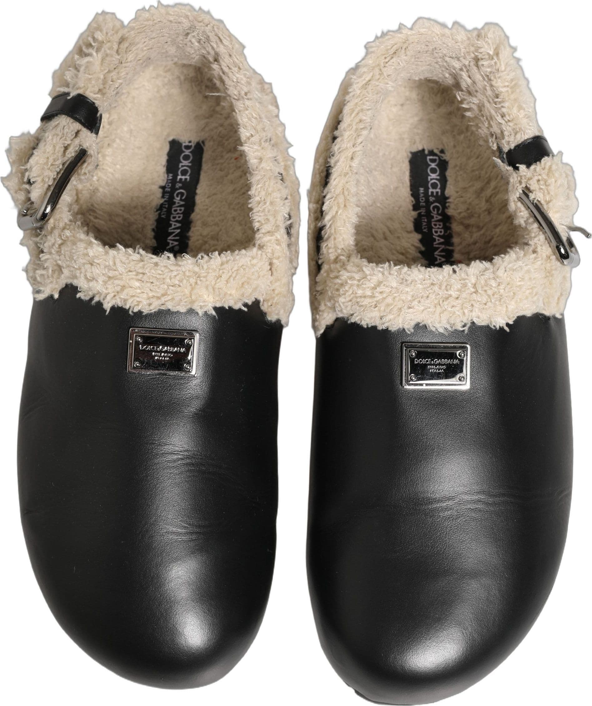 Dolce & Gabbana Beige Black Fur Shearling Slides Sandals Shoes - 3