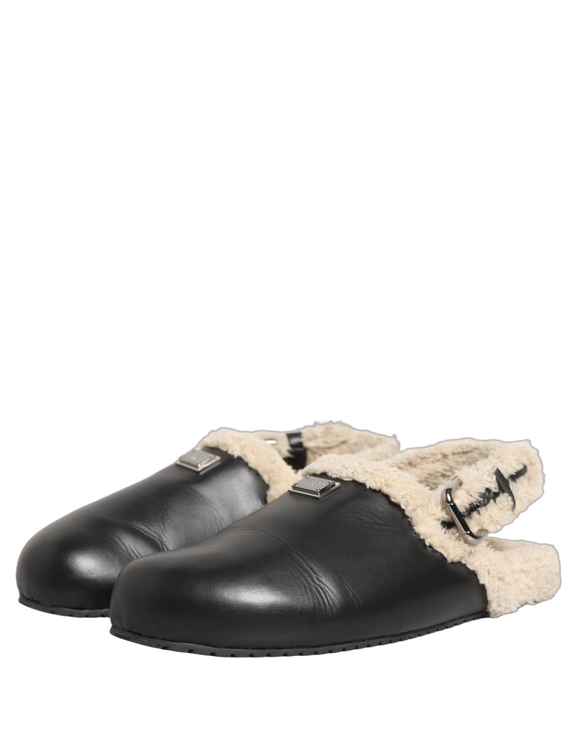 Dolce & Gabbana Beige Black Fur Shearling Slides Sandals Shoes - 4