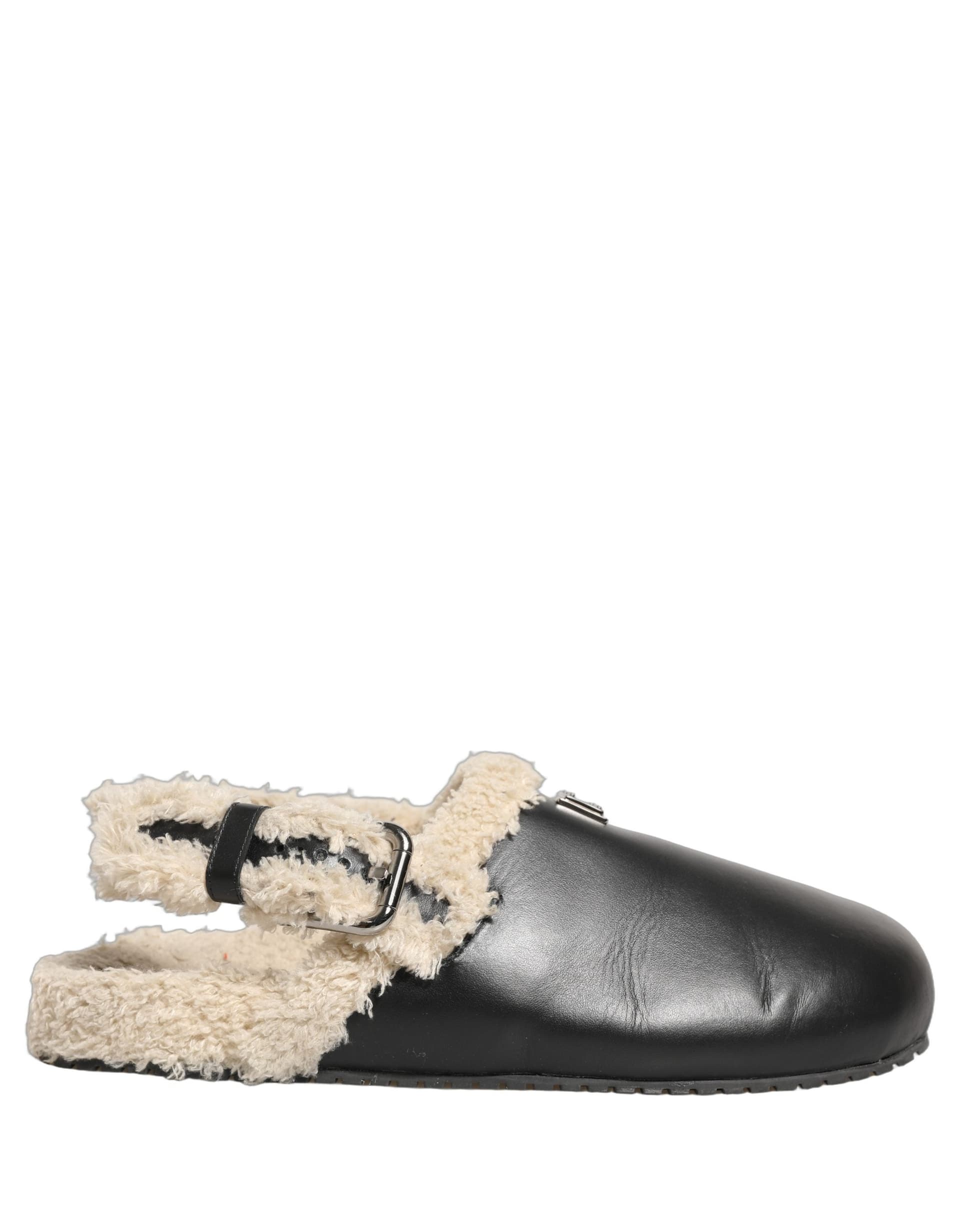 Dolce & Gabbana Beige Black Fur Shearling Slides Sandals Shoes - 8