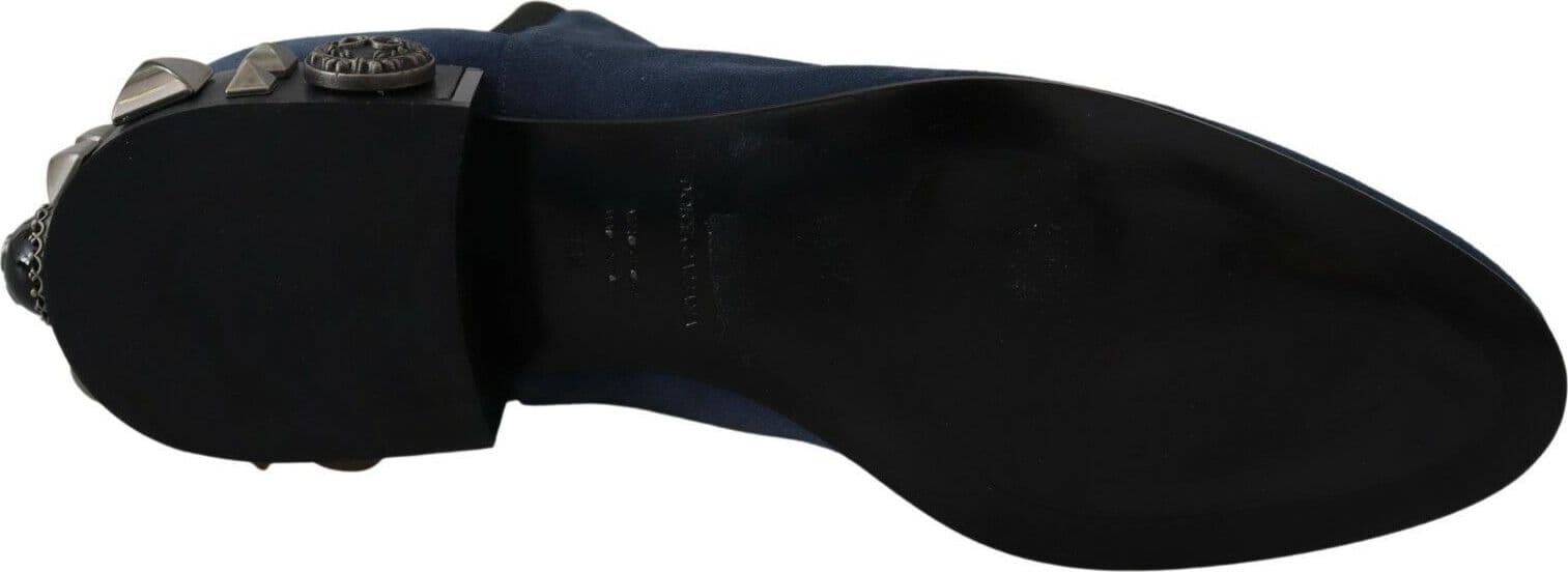 Dolce & Gabbana Blue Suede Embellished Studded Boots Shoes - 3