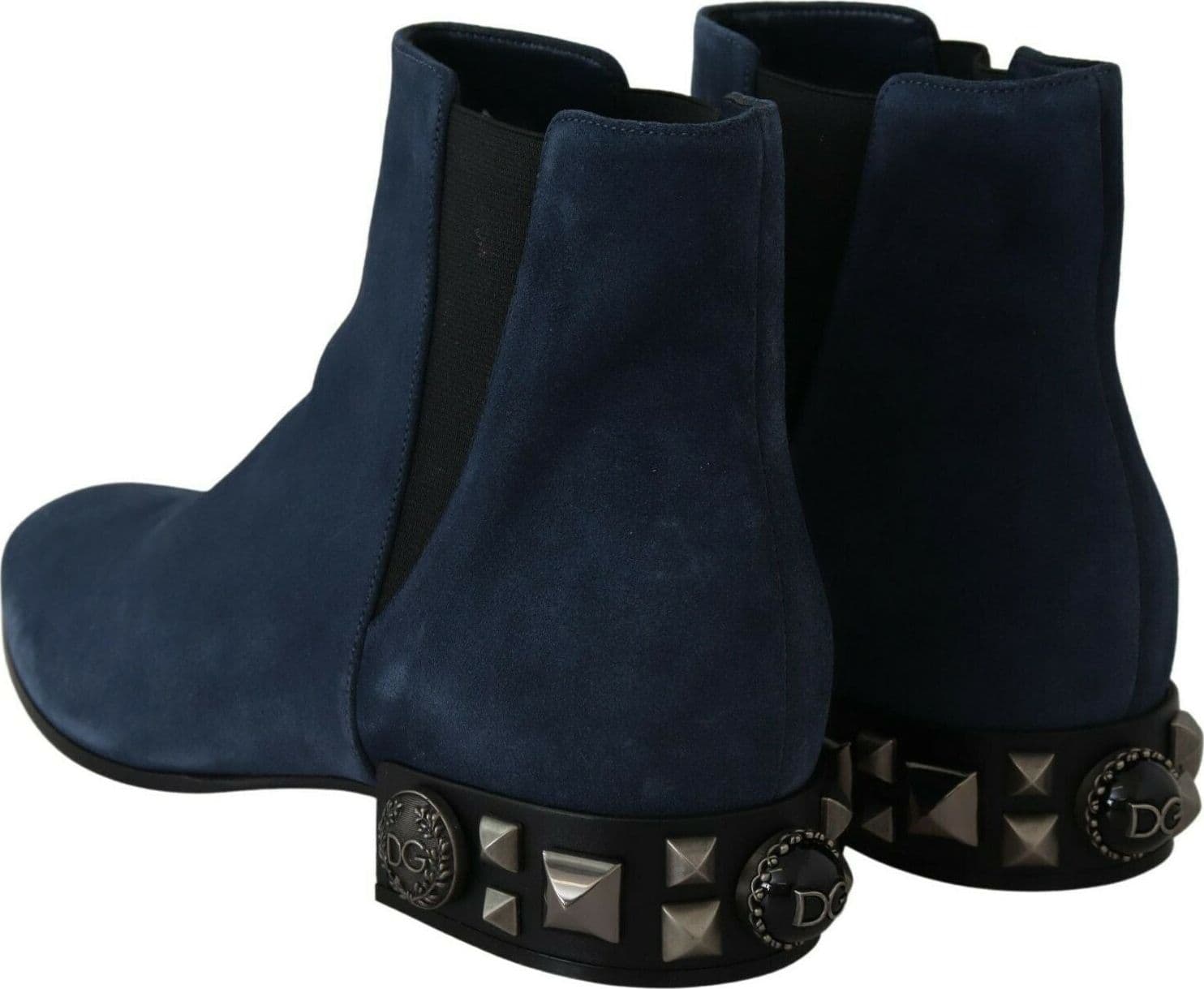 Dolce & Gabbana Blue Suede Embellished Studded Boots Shoes - 7