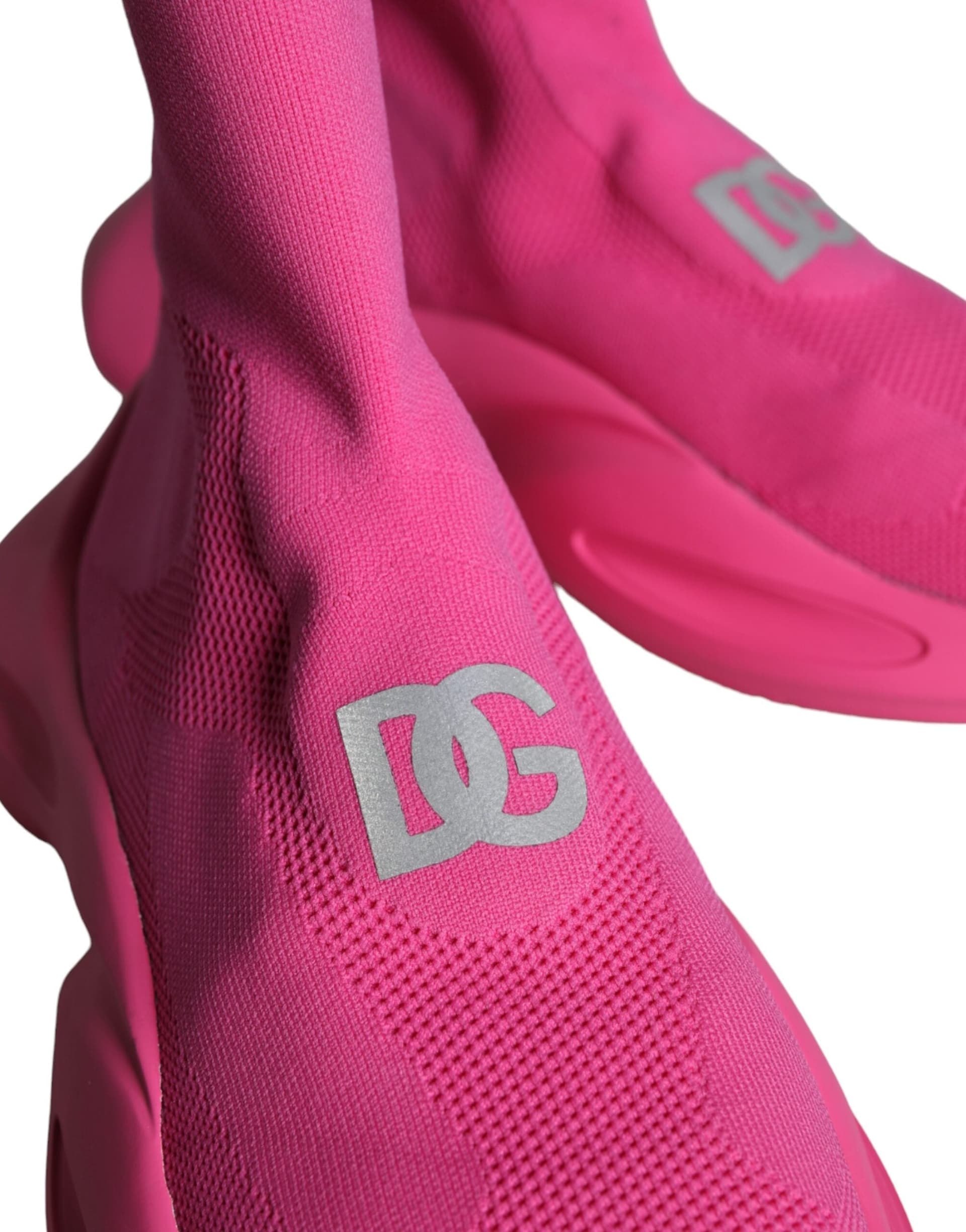 Dolce & Gabbana Pink Logo Print Slip On Socks Sneakers Shoes - 7
