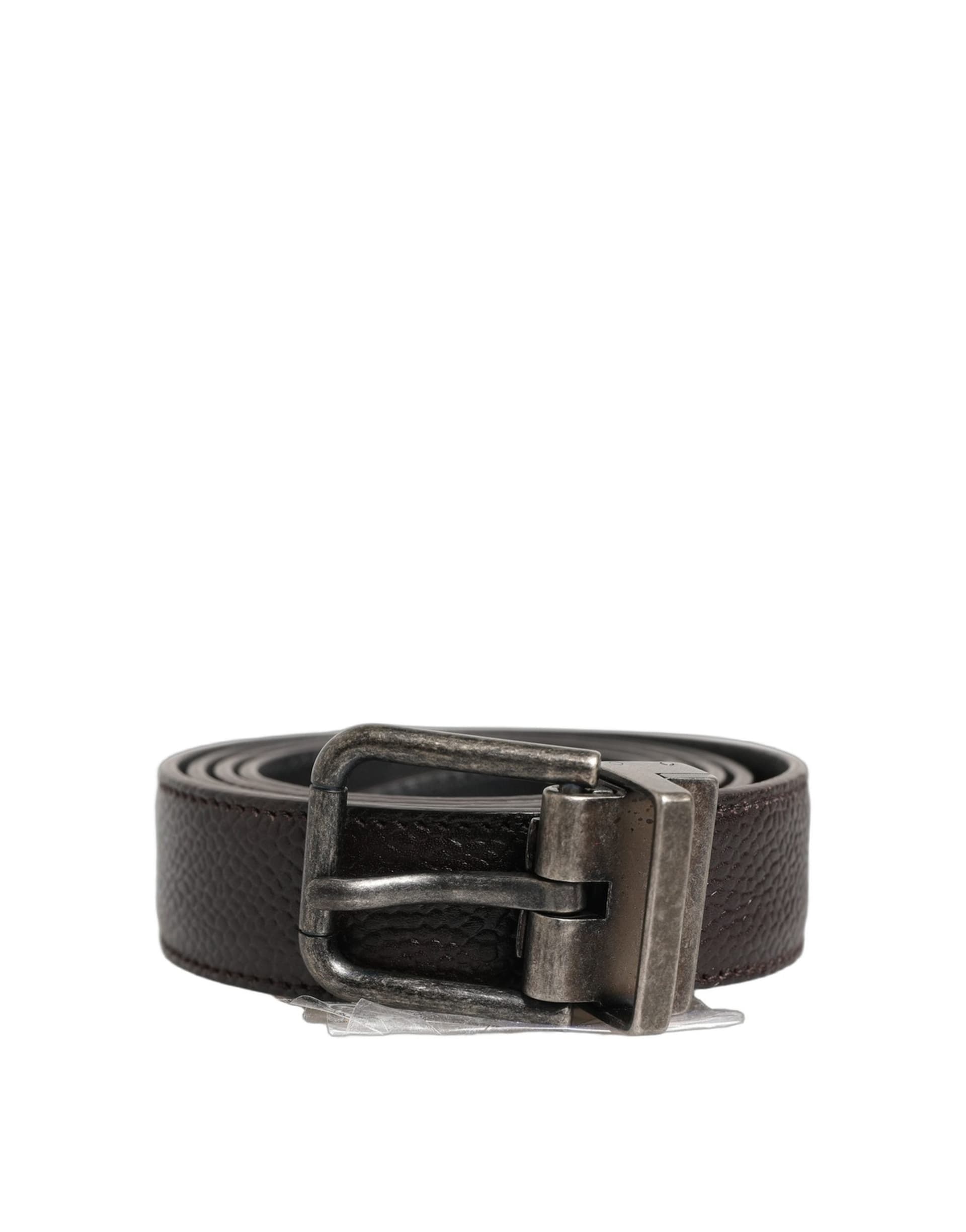 Dolce & Gabbana Brown Calf Leather Vintage Style Silver Buckle Belt - 3