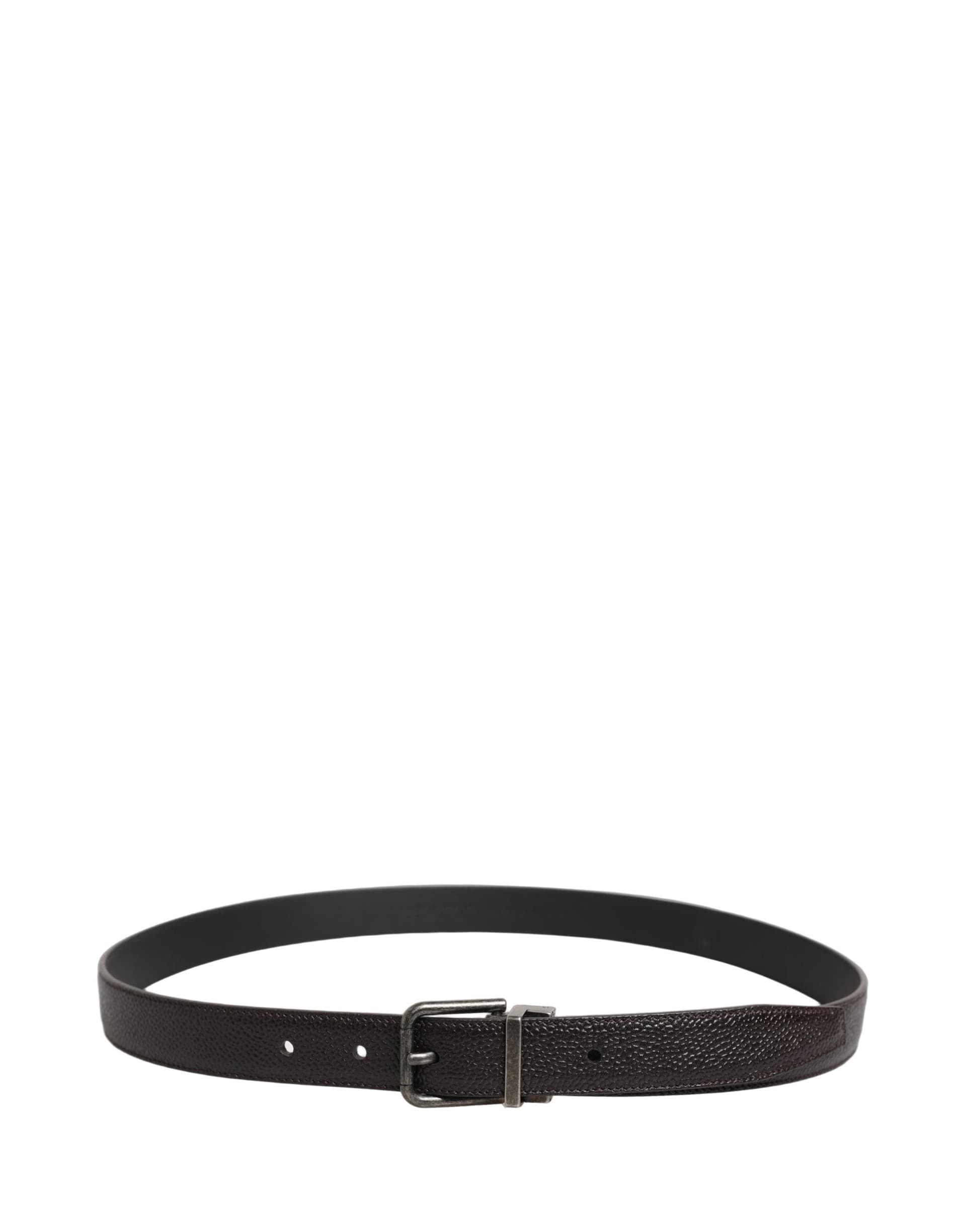 Dolce & Gabbana Brown Calf Leather Vintage Style Silver Buckle Belt - 5