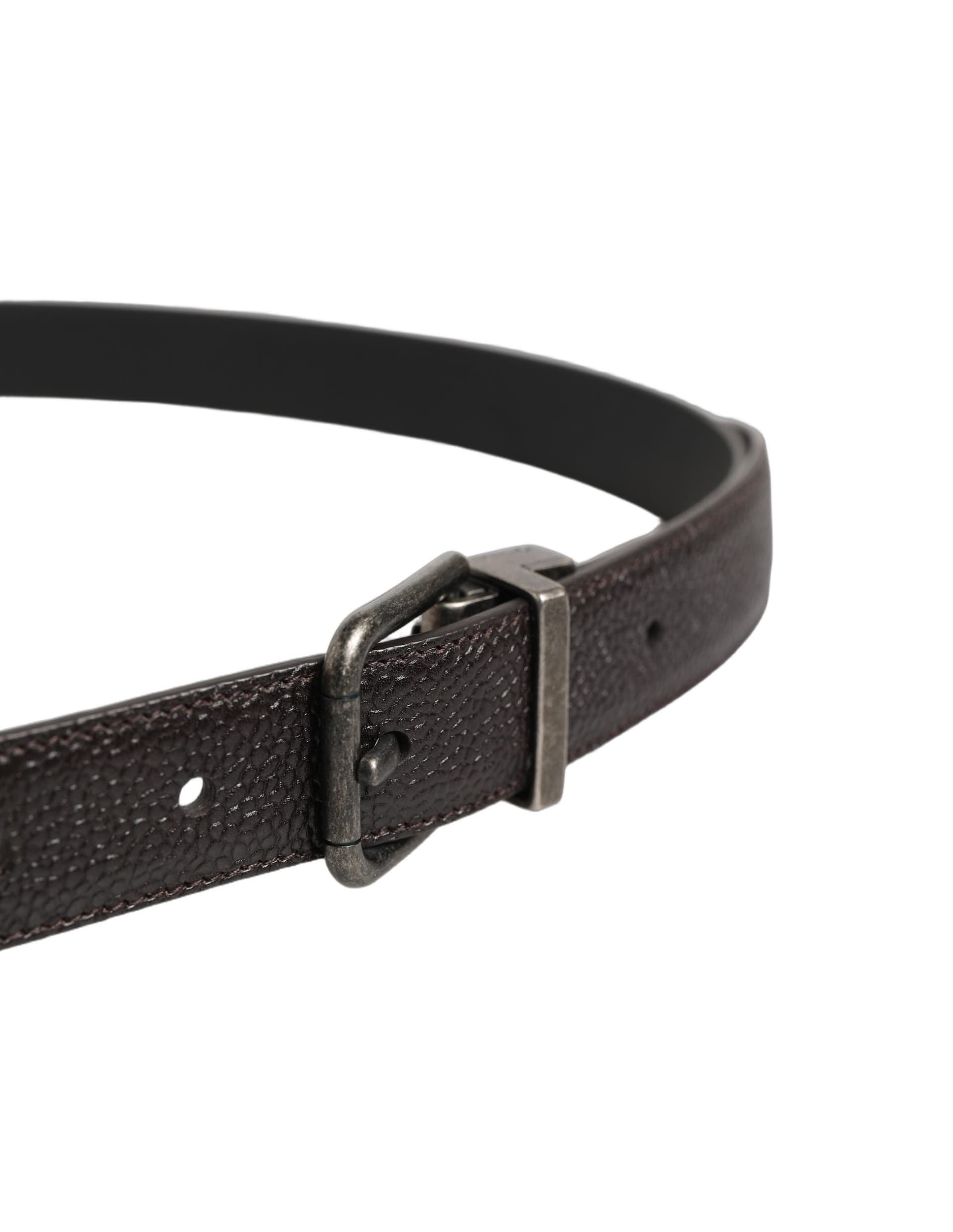 Dolce & Gabbana Brown Calf Leather Vintage Style Silver Buckle Belt - 6